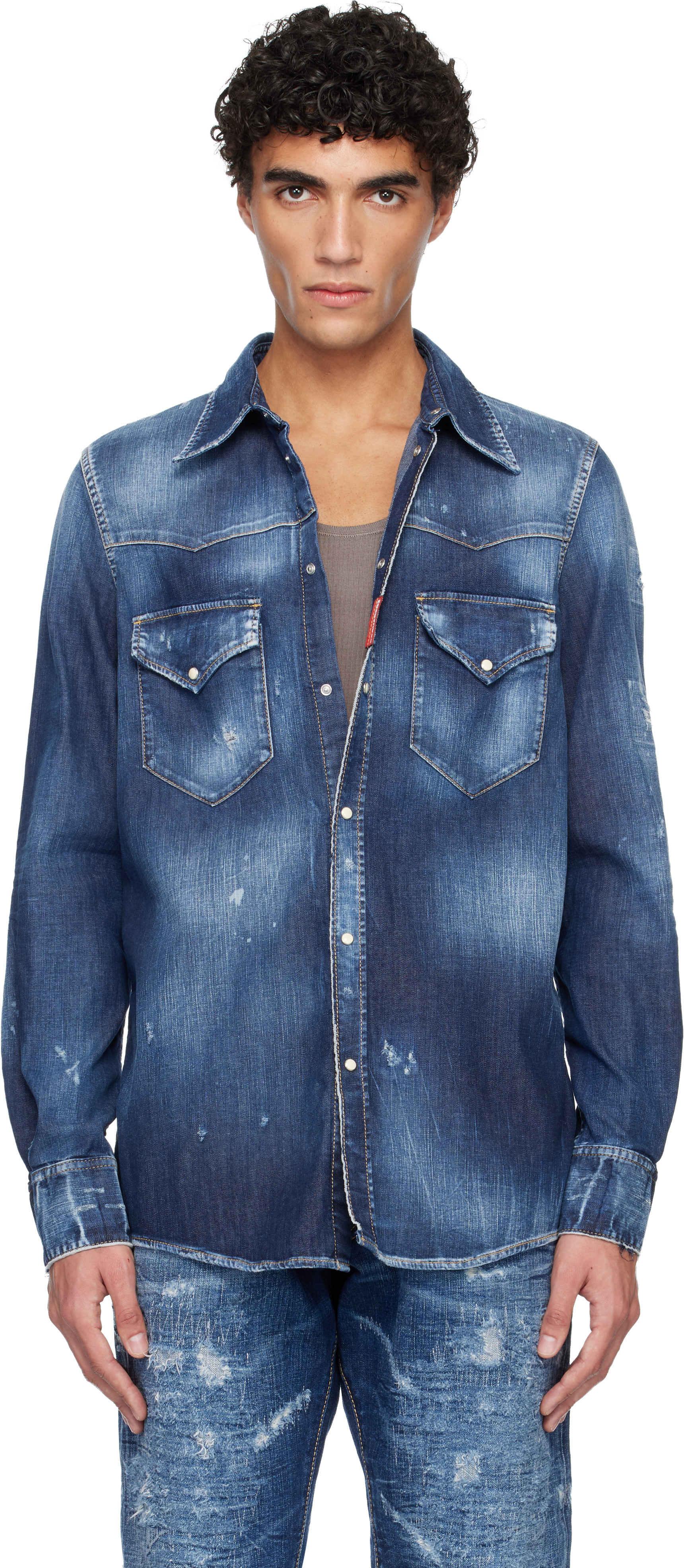 Dsquared2 Blue Fashion Western Denim Shirt
