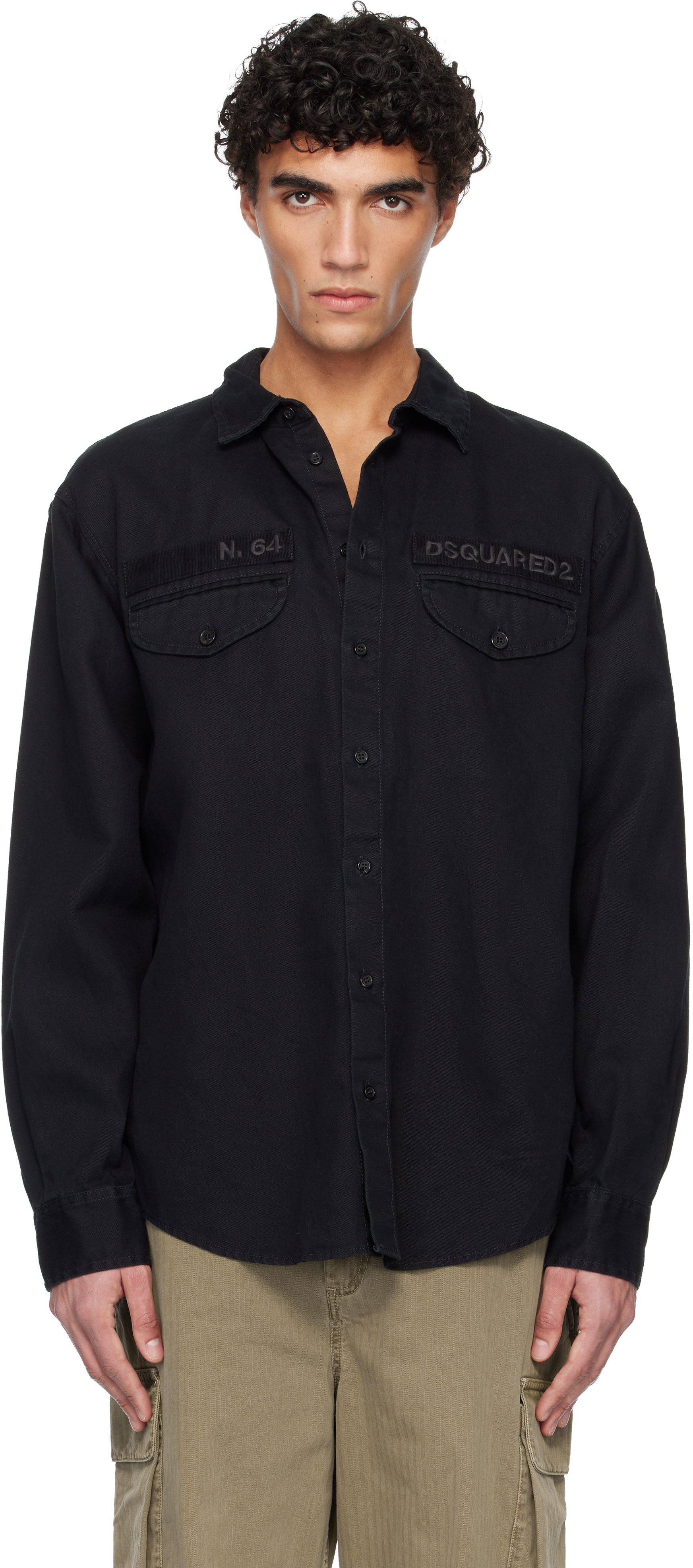 Dsquared2 Black Denim Military Shirt