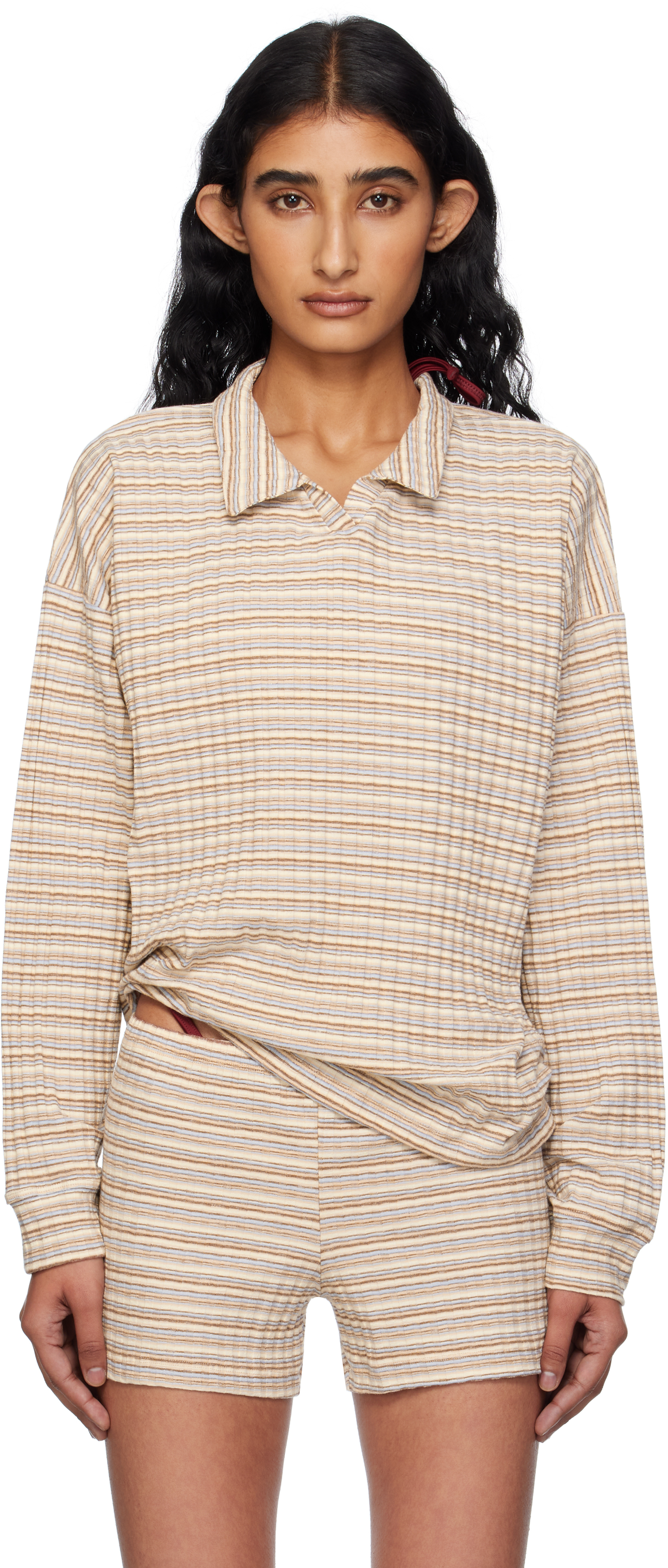 Fruity Booty Beige Lucky Stripe Polo In Multi
