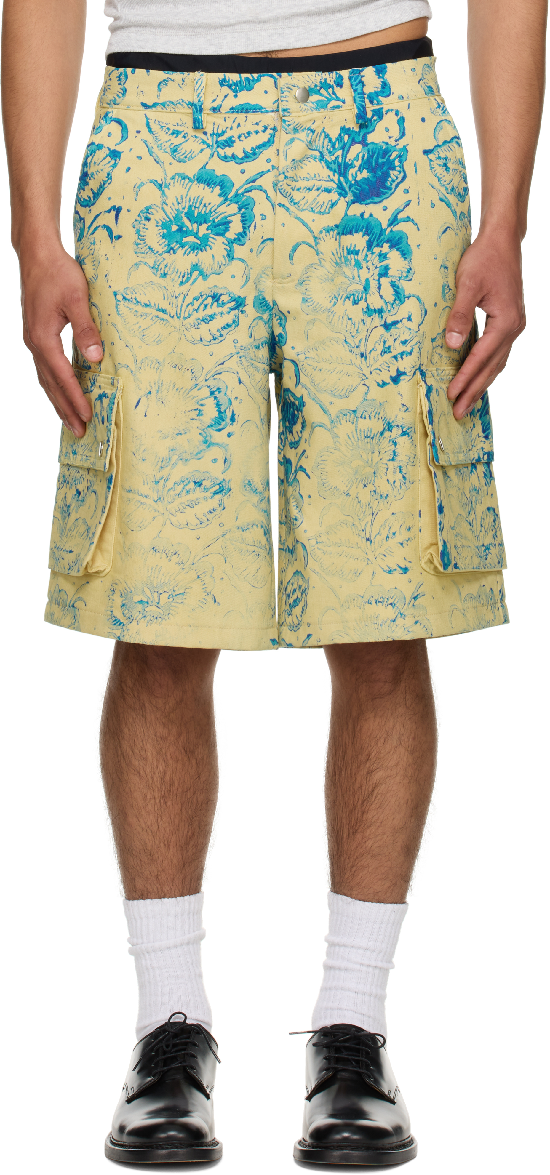 SSENSE Exclusive Yellow & Blue Floral Printed Cargo Shorts