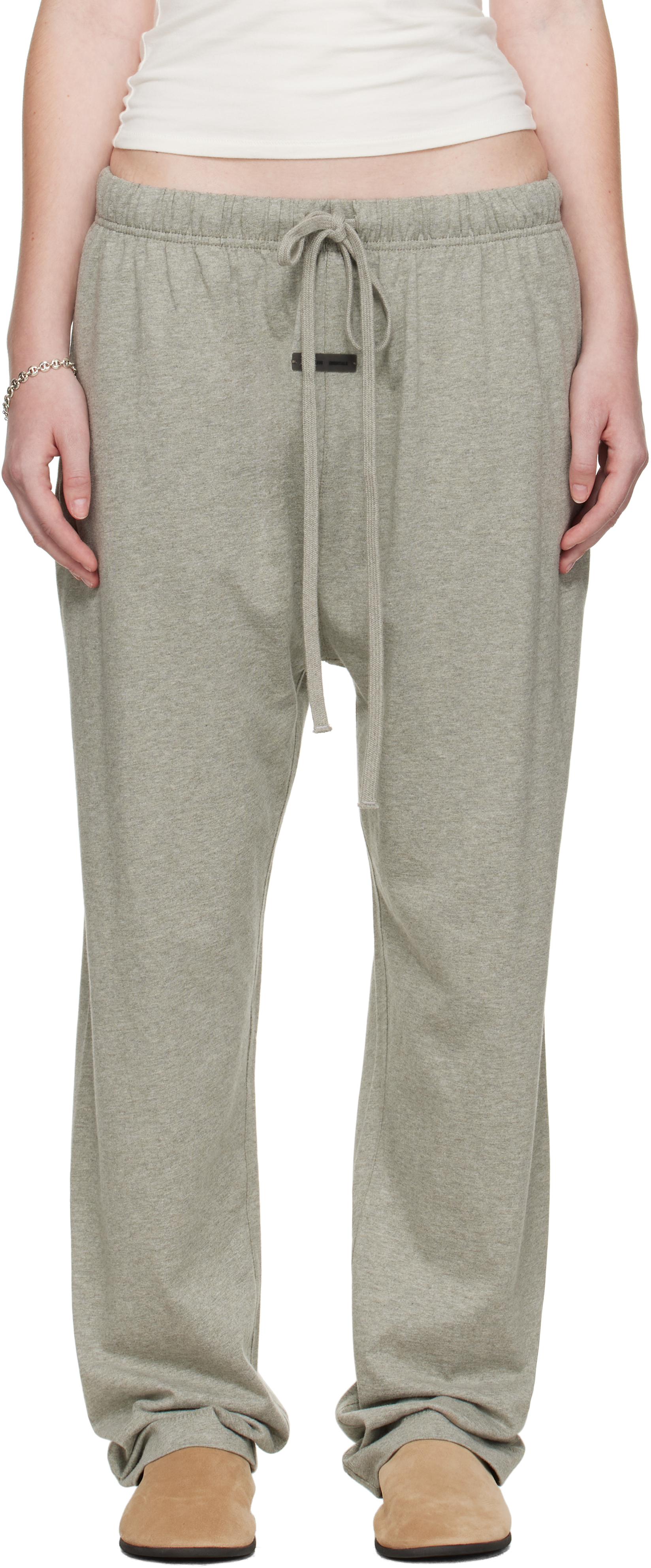 Essentials Gray Relaxed Lounge Pants In Gold