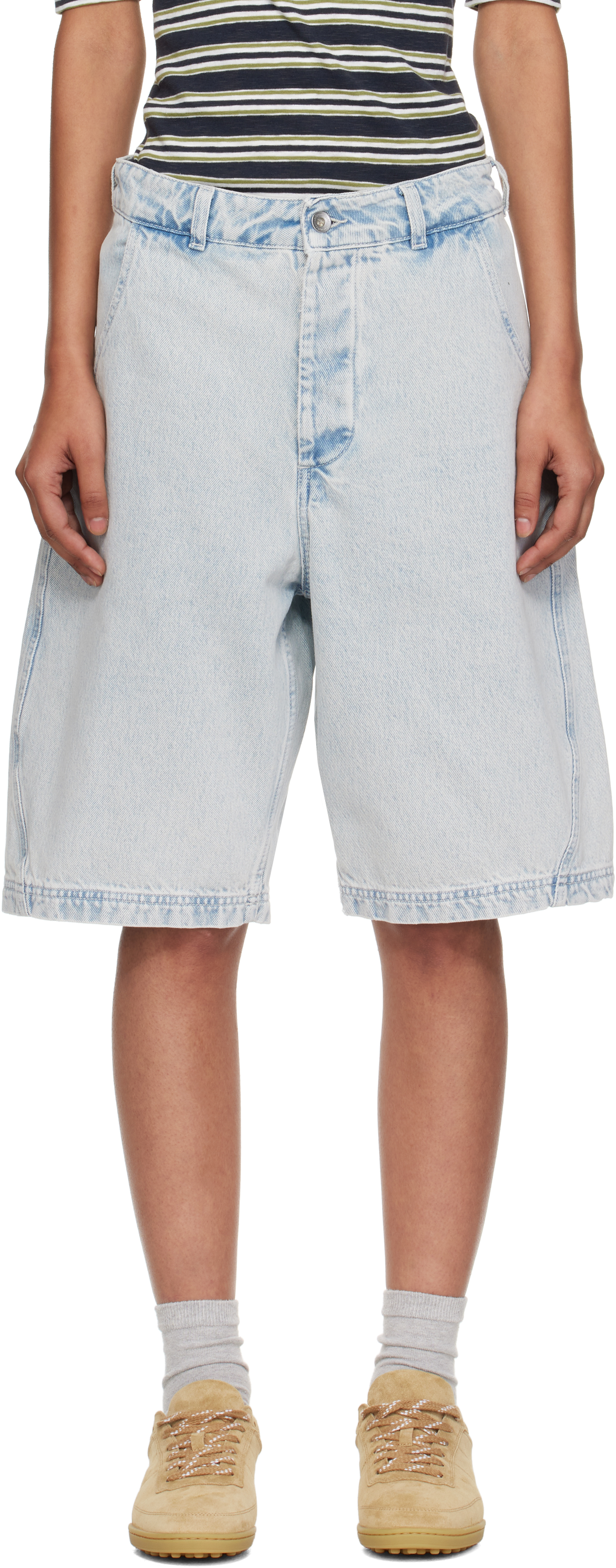 Blue Twisted Denim Shorts