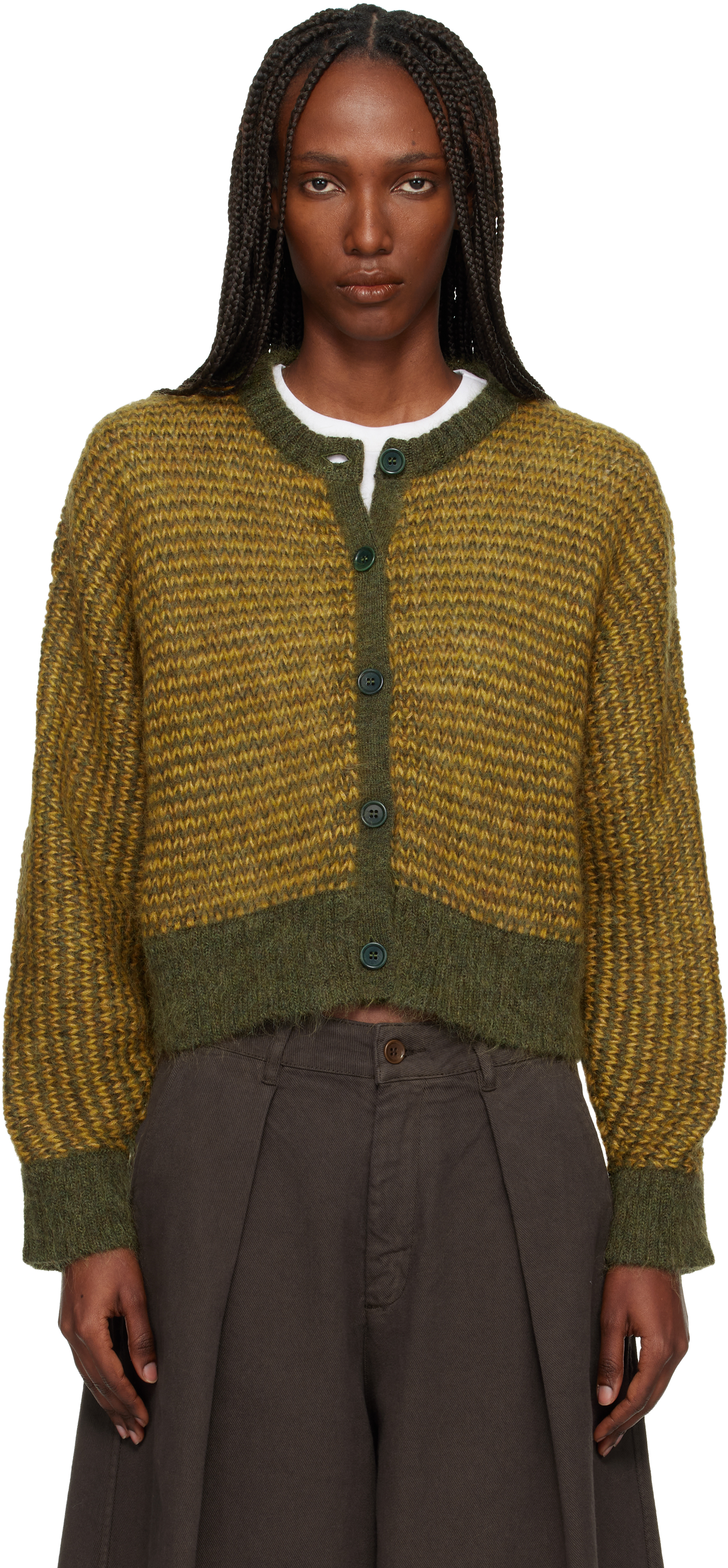 Ymc You Must Create Yellow & Khaki Disorder Cardigan In Green