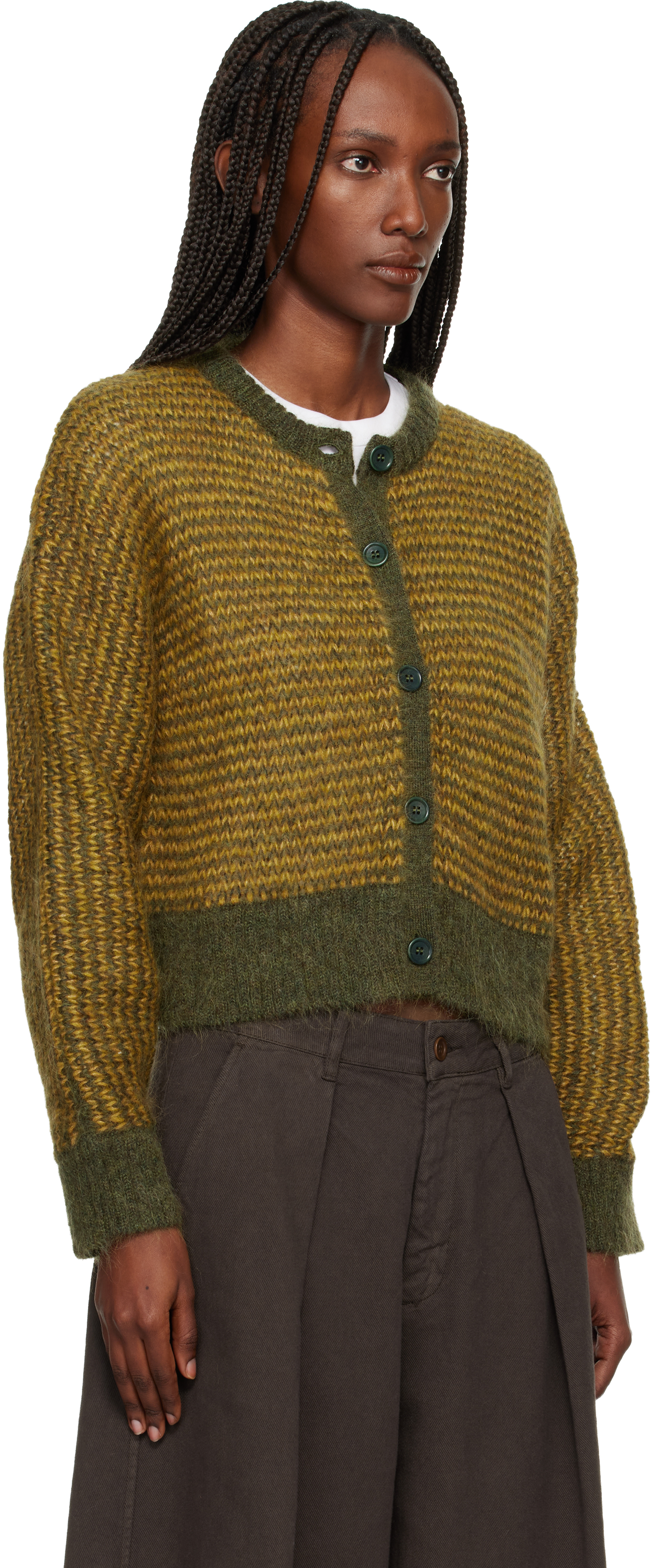 Ymc You Must Create Yellow & Khaki Disorder Cardigan In Green