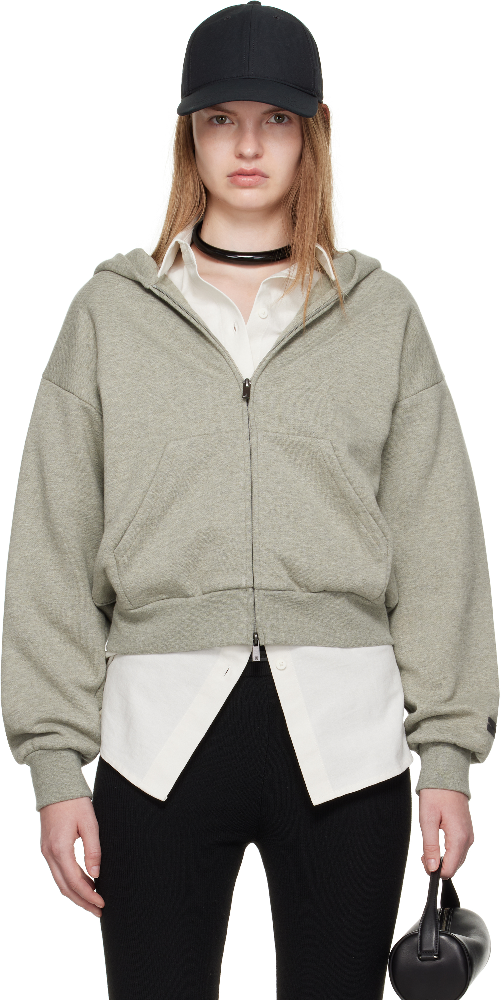 Essentials Womens Embossed-branding Classic-fit Cotton-blend Hoody Heather Stone In Gray