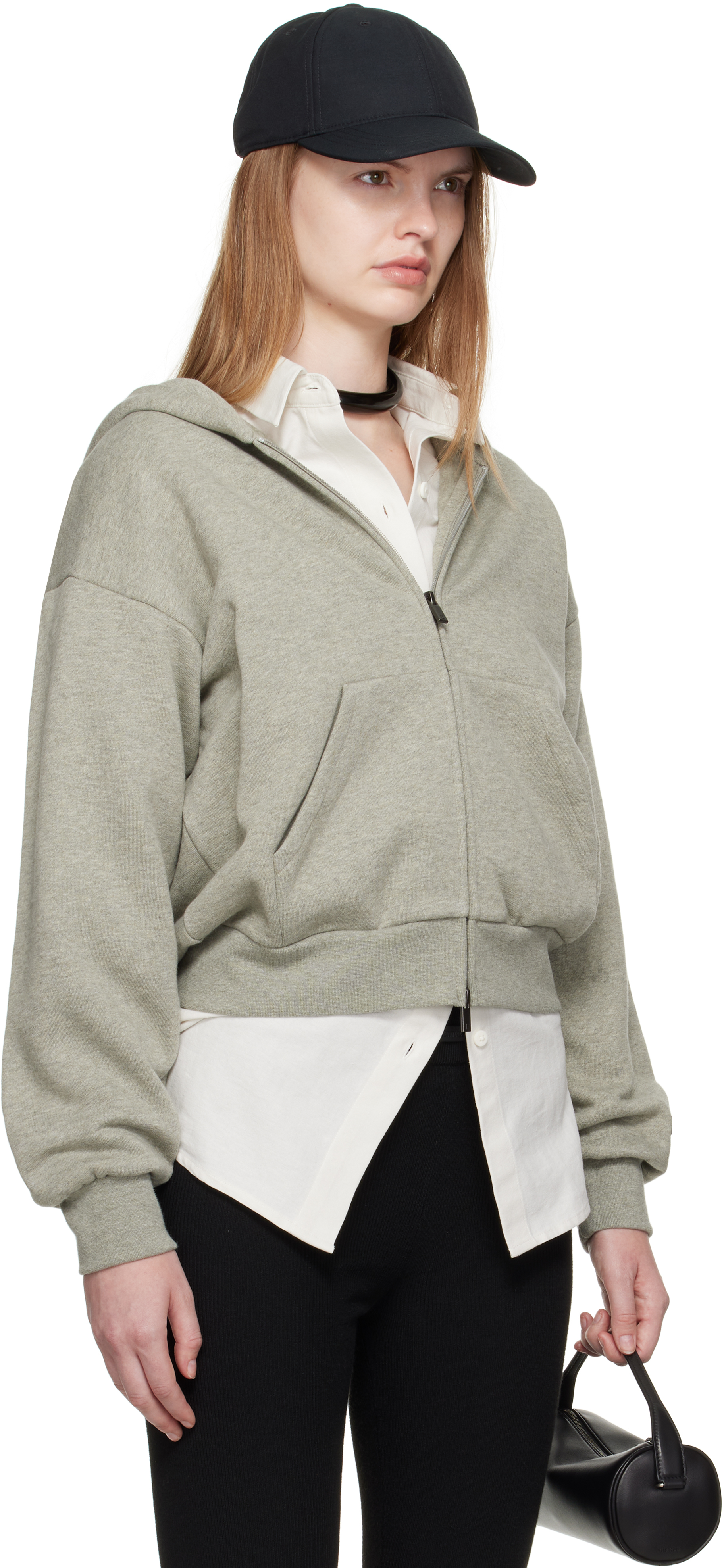 Essentials Womens Embossed-branding Classic-fit Cotton-blend Hoody Heather Stone In Gray