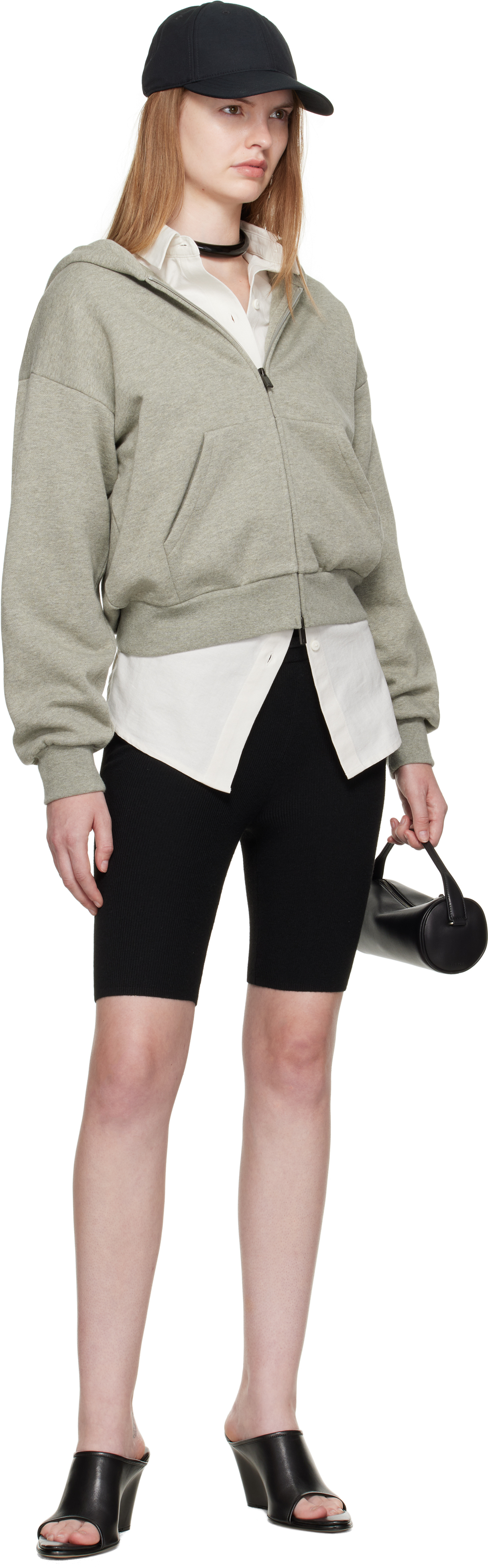 Essentials Womens Embossed-branding Classic-fit Cotton-blend Hoody Heather Stone In Gray