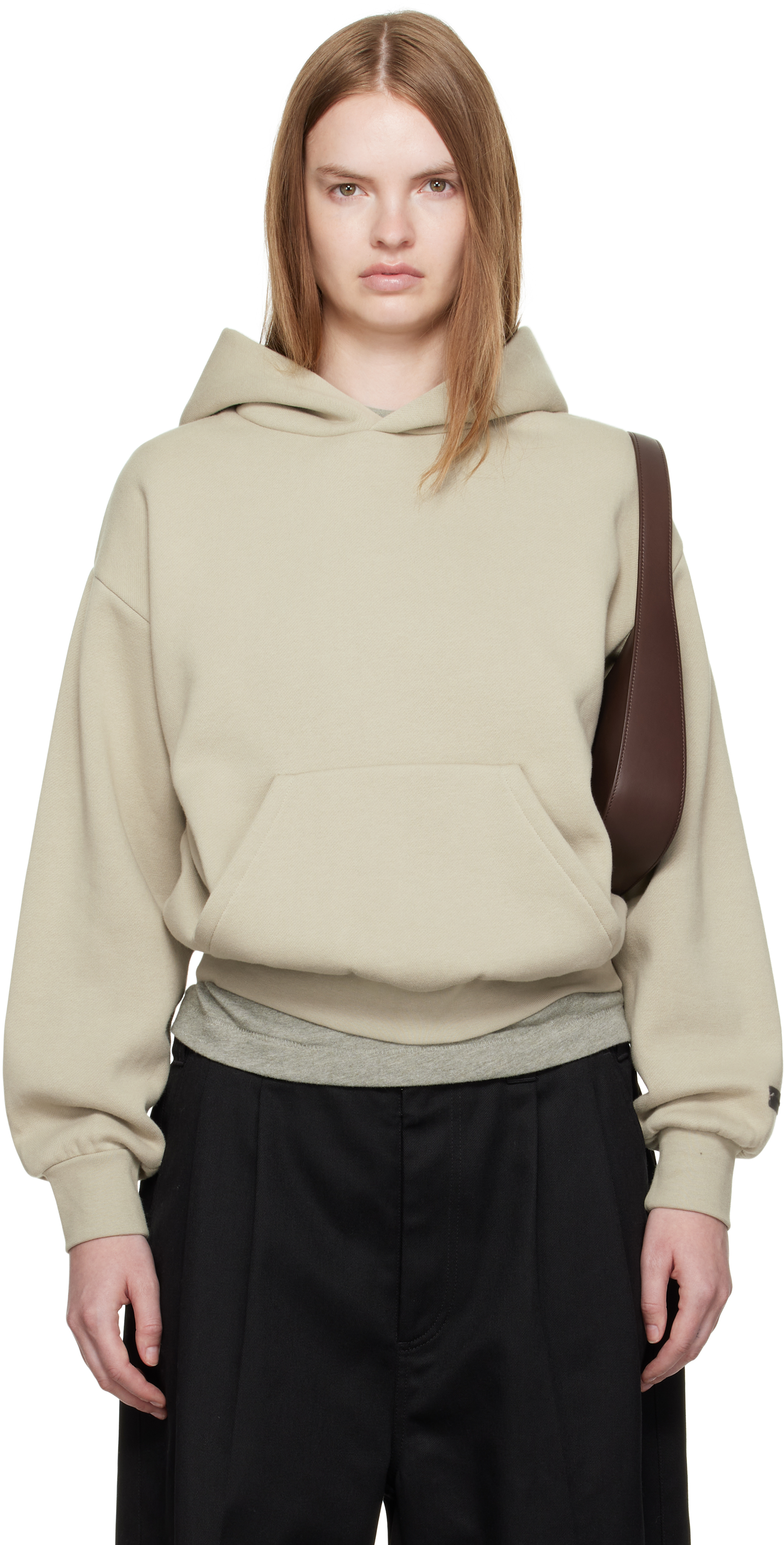 Essentials Womens Abbey Stone Embossed-branding Classic-fit Cotton-blend Hoody Xs In Gray
