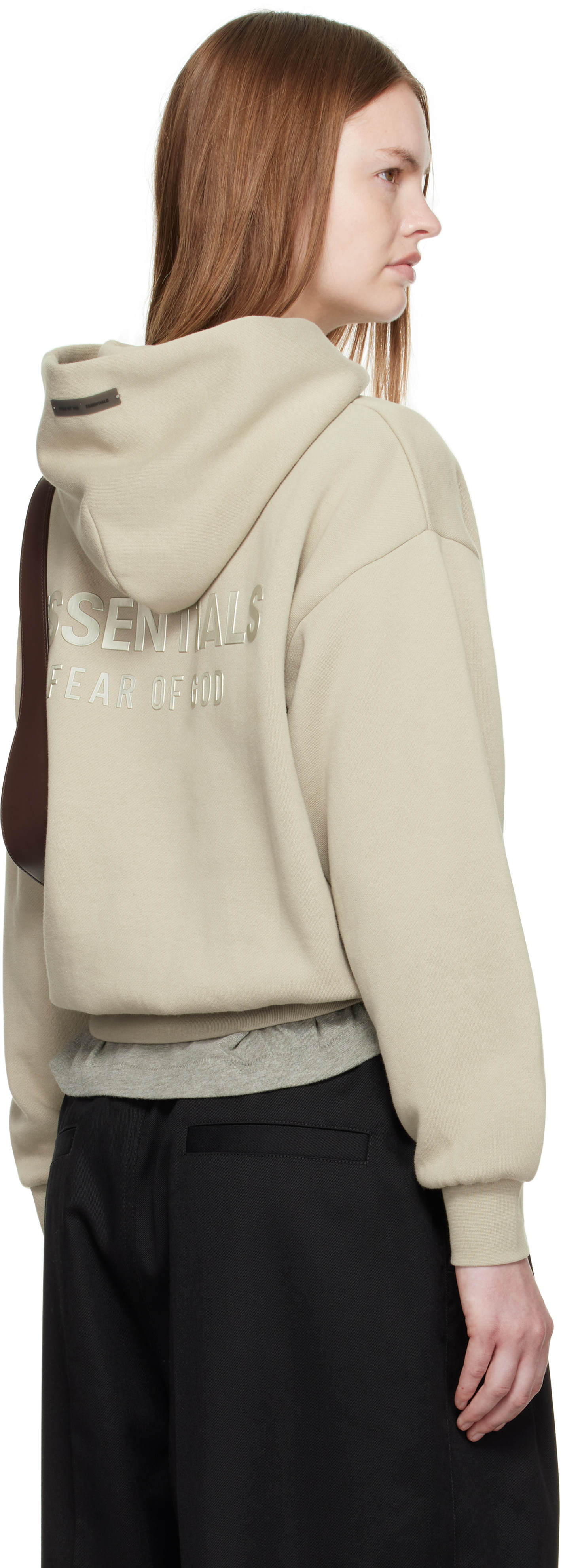 Essentials Womens Abbey Stone Embossed-branding Classic-fit Cotton-blend Hoody Xs In Gray