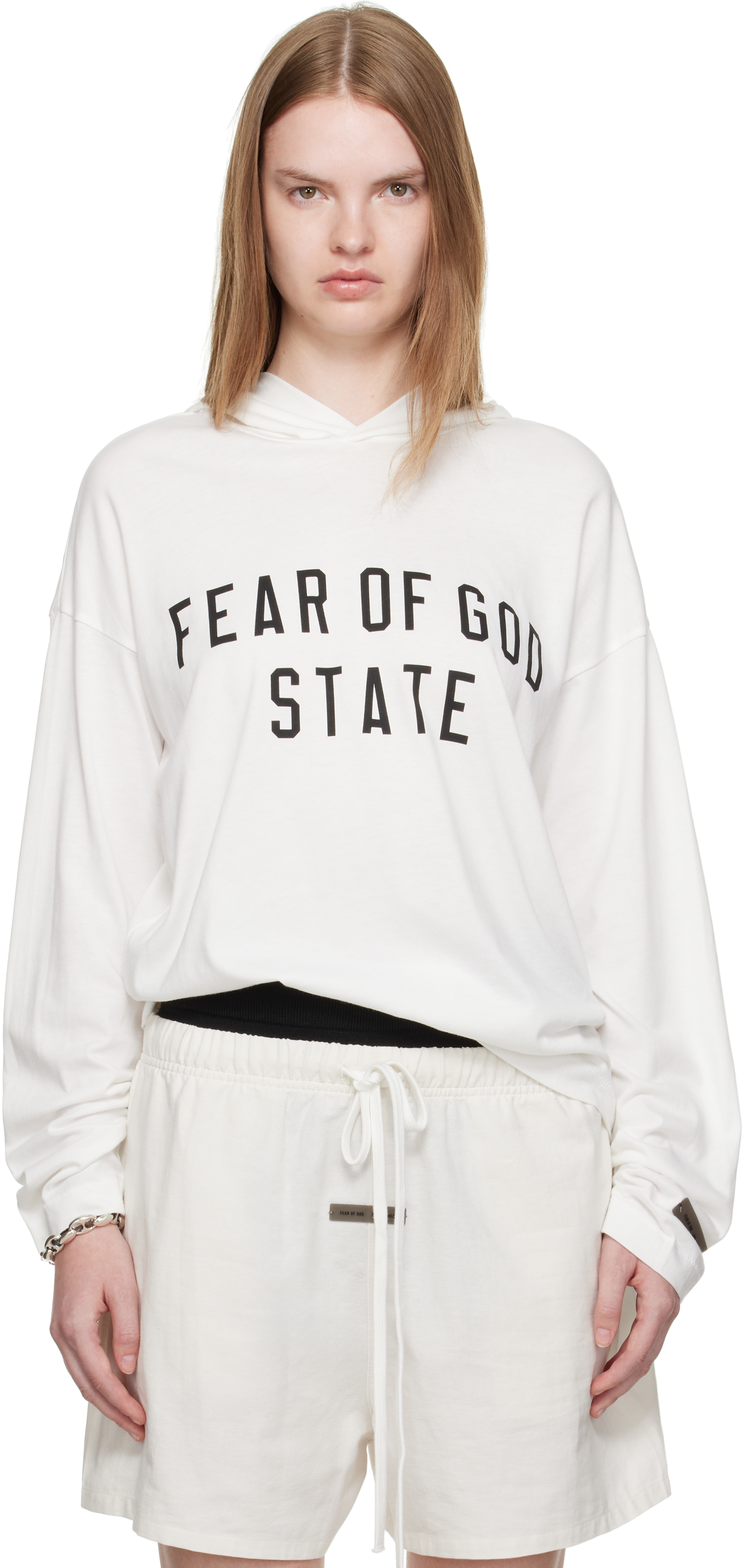 Fear of God ESSENTIALS: White Long Sleeve Hoodie | SSENSE
