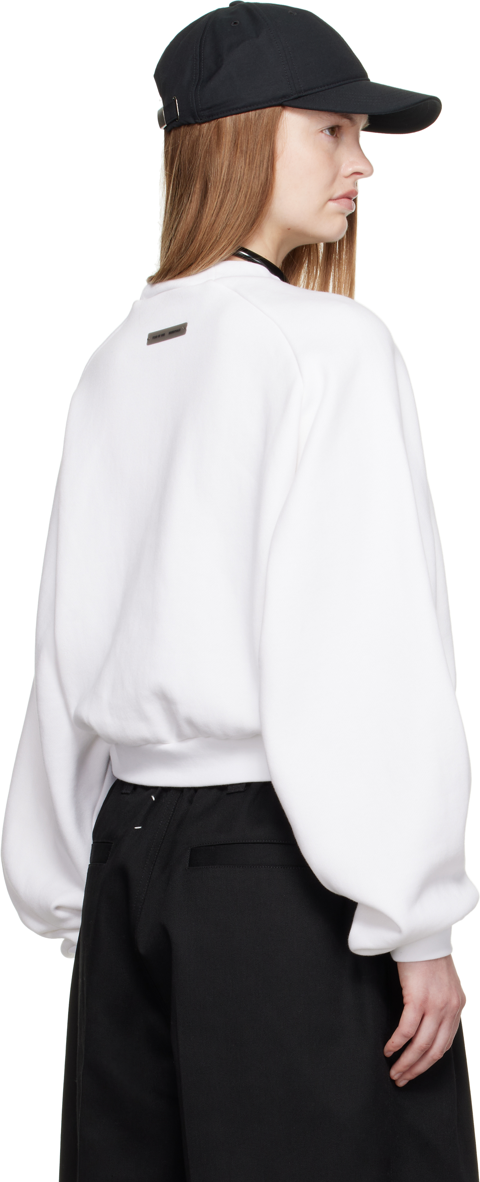 Essentials White Fleece Raglan Crewneck Sweatshirt In White