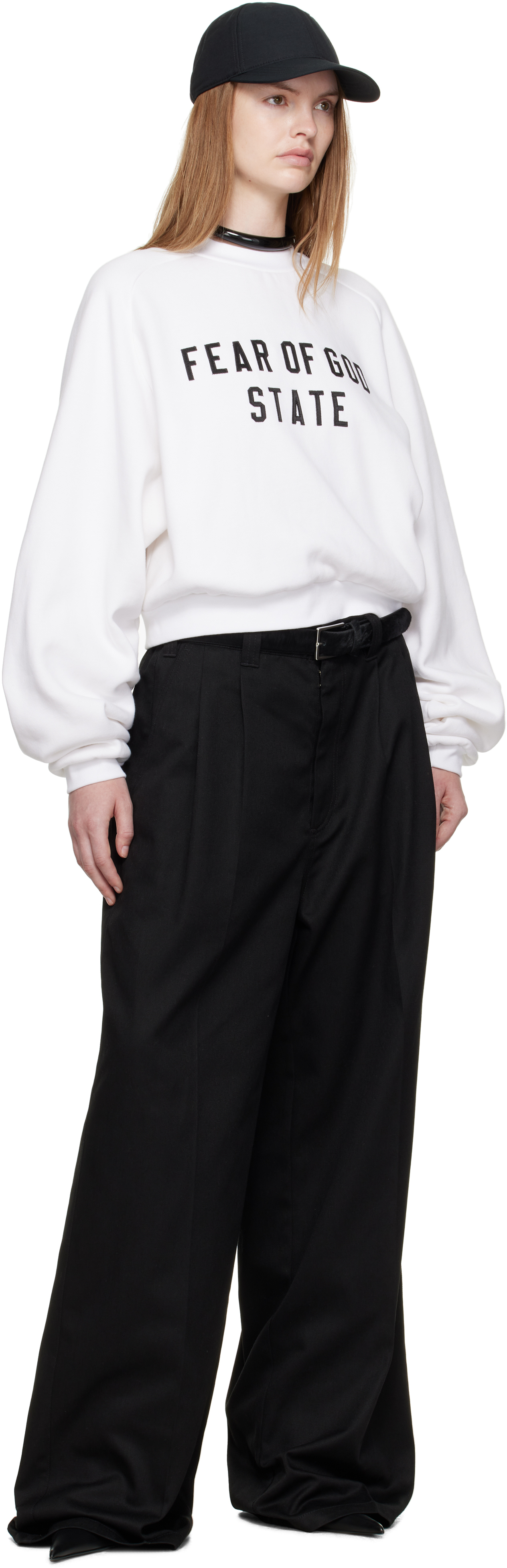 Essentials White Fleece Raglan Crewneck Sweatshirt In White