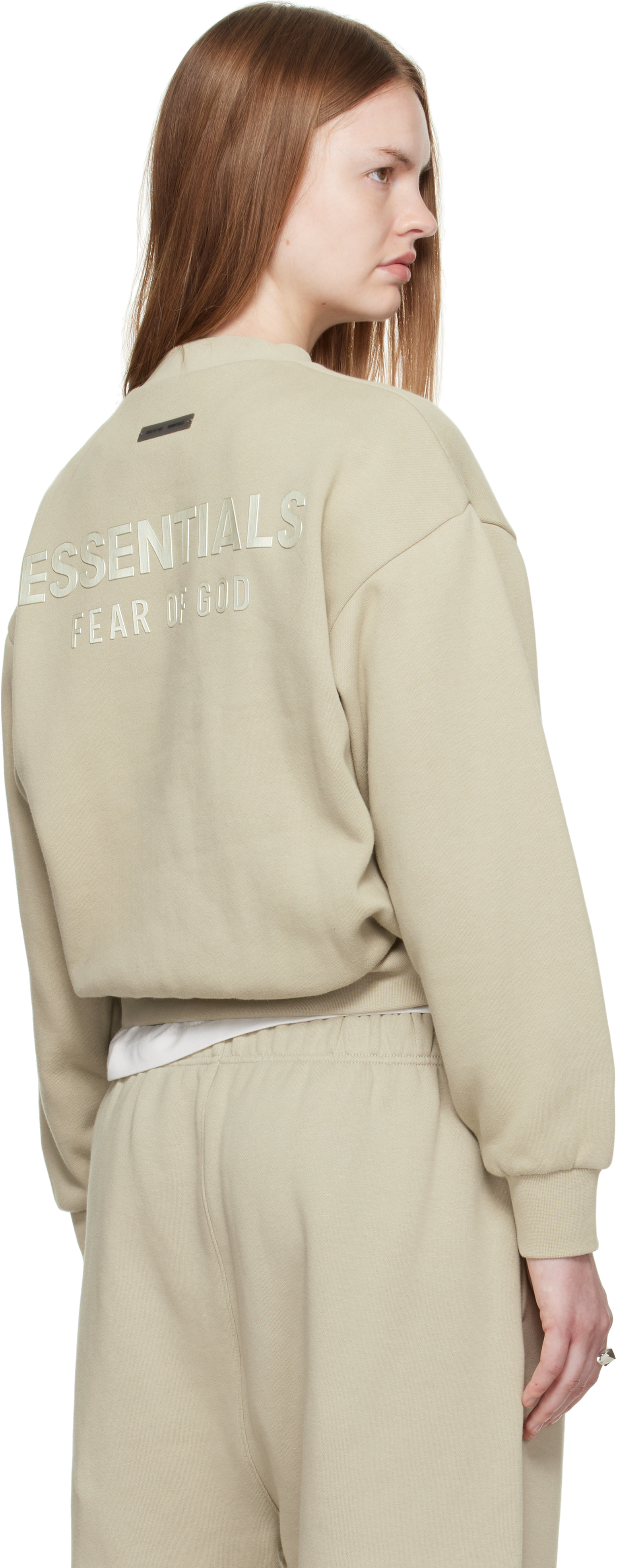 Essentials Taupe Classic Fit Crewneck Sweatshirt In Gold