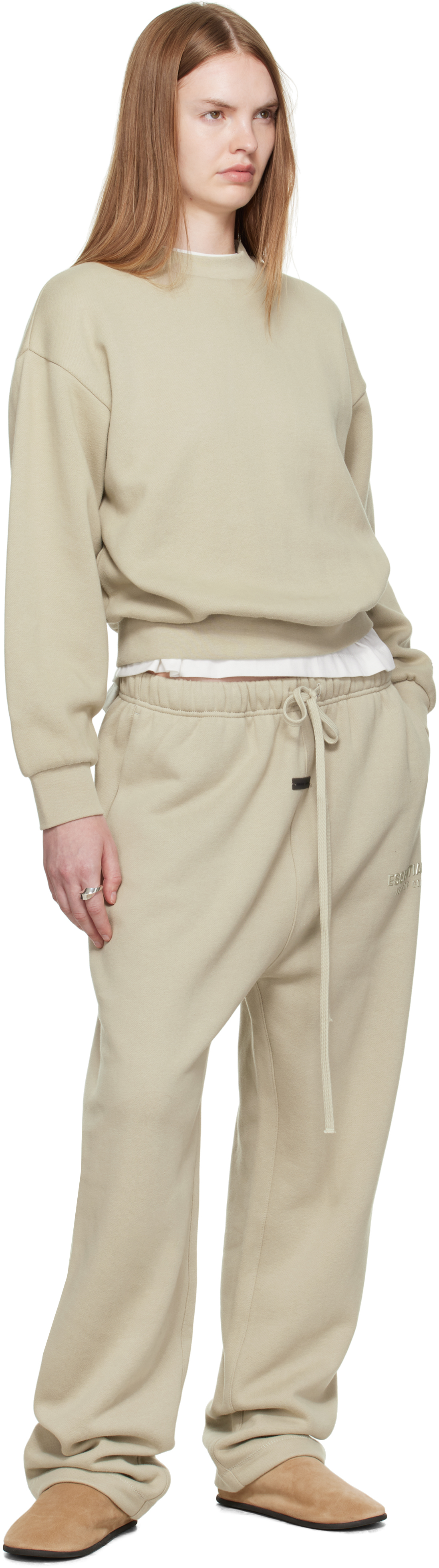 Essentials Taupe Classic Fit Crewneck Sweatshirt In Gold