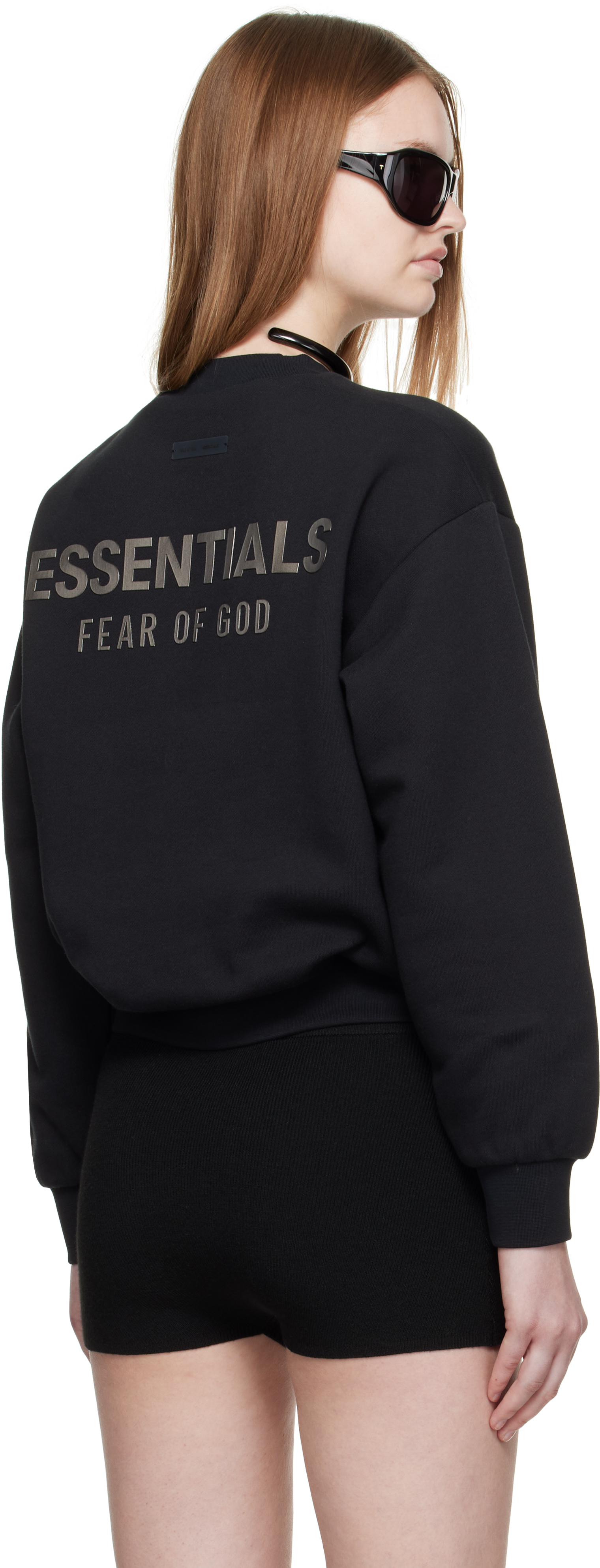 Essentials Black Classic Fit Crewneck Sweatshirt In Black