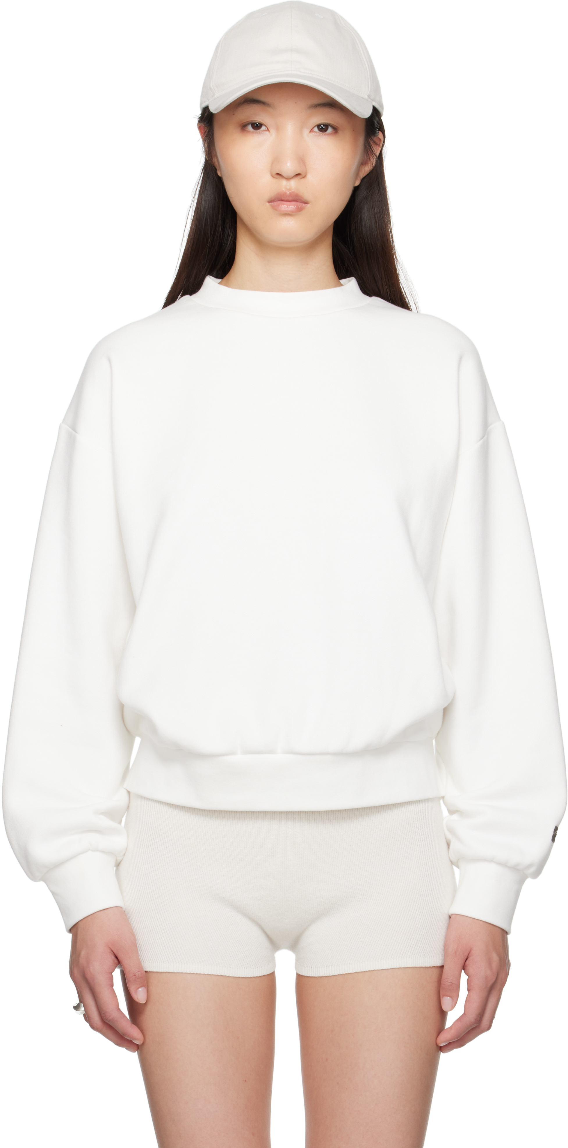 White Classic Fit Crewneck Sweatshirt