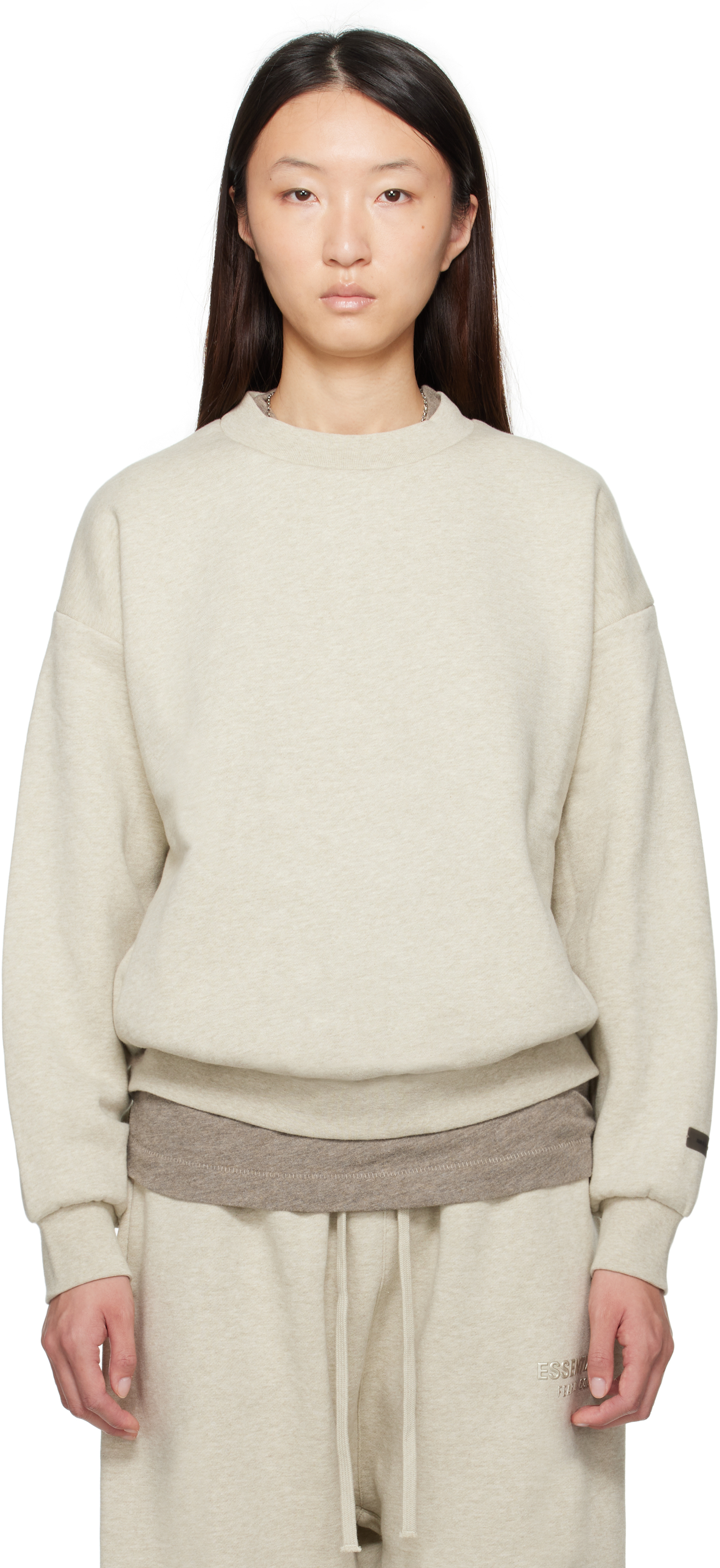 Beige Classic Fit Crewneck Sweatshirt