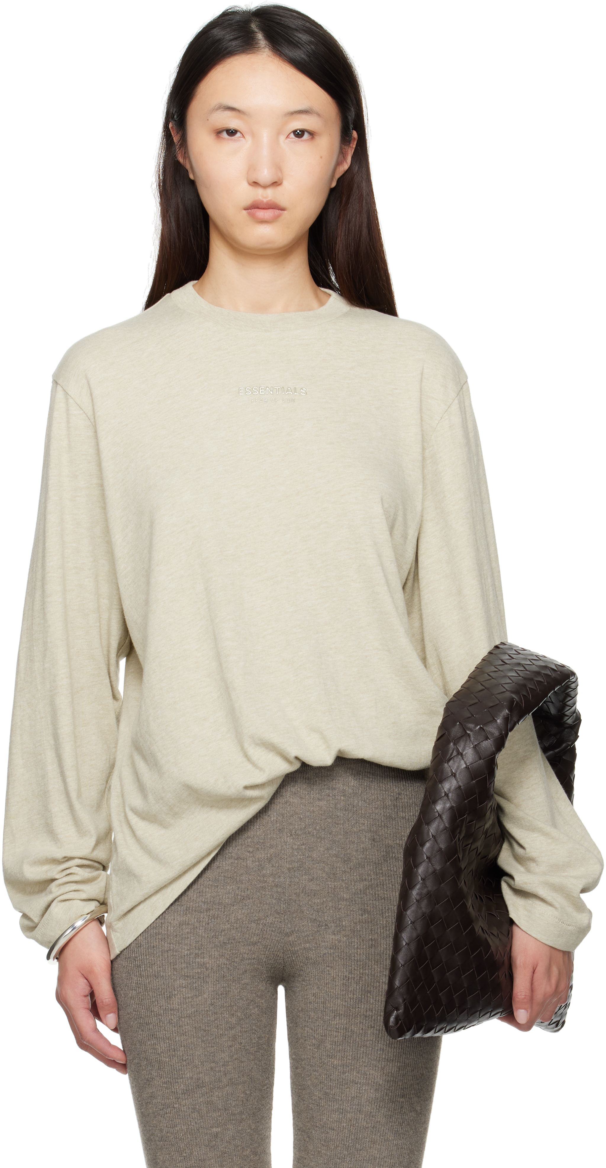 Fear of God ESSENTIALS: Beige Classic Fit Long Sleeve T Fear of God ESSENTIALS: Beige Classic Fit Long Sleeve T