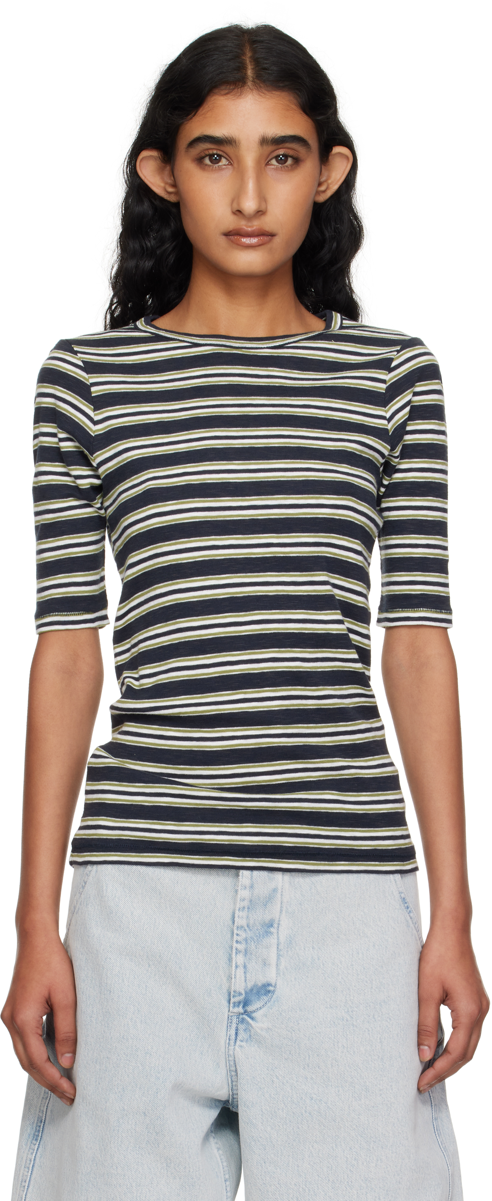 Navy & Green Stripe T-shirt