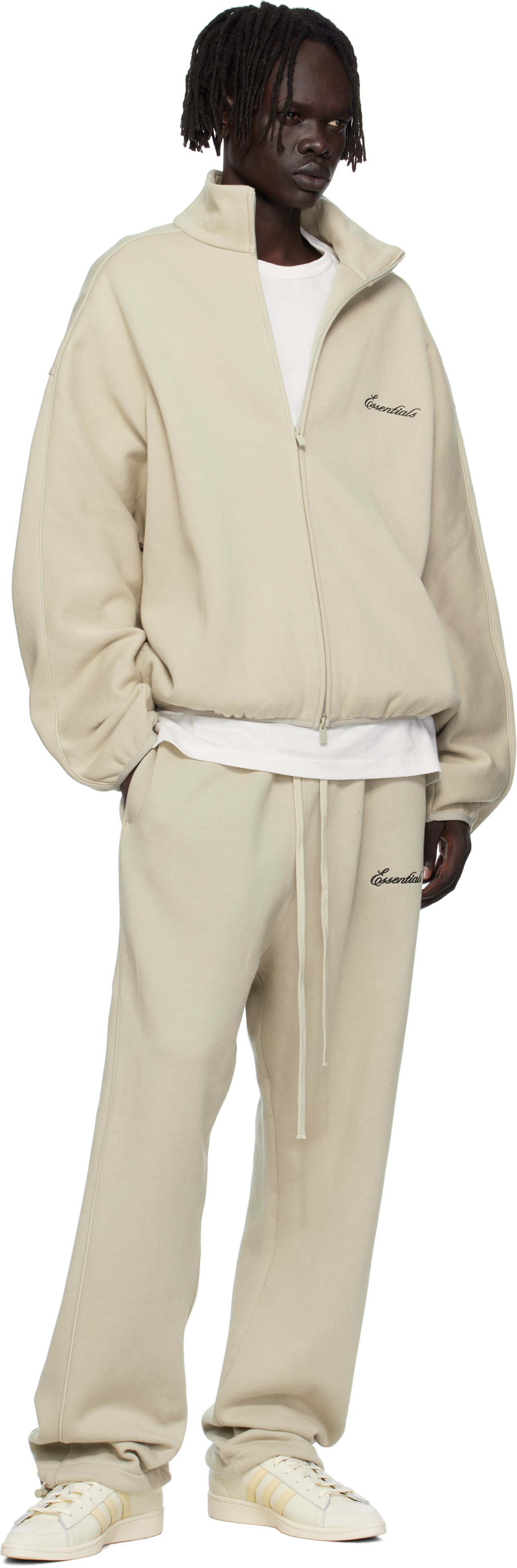 Essentials Taupe Relaxed Fleece Piping Sweatpants In Neutral