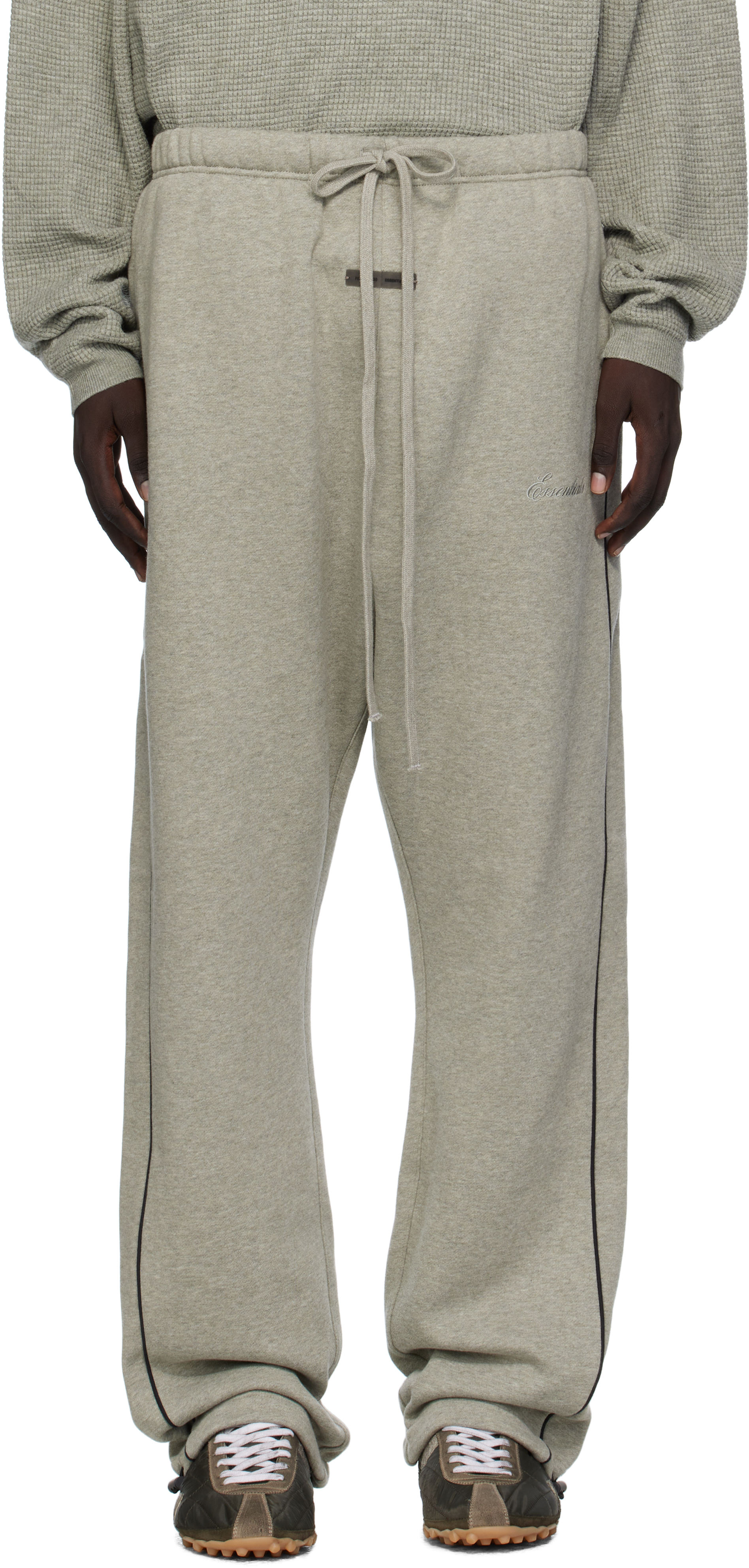 Essentials Gray Relaxed Fleece Piping Sweatpants In Gray