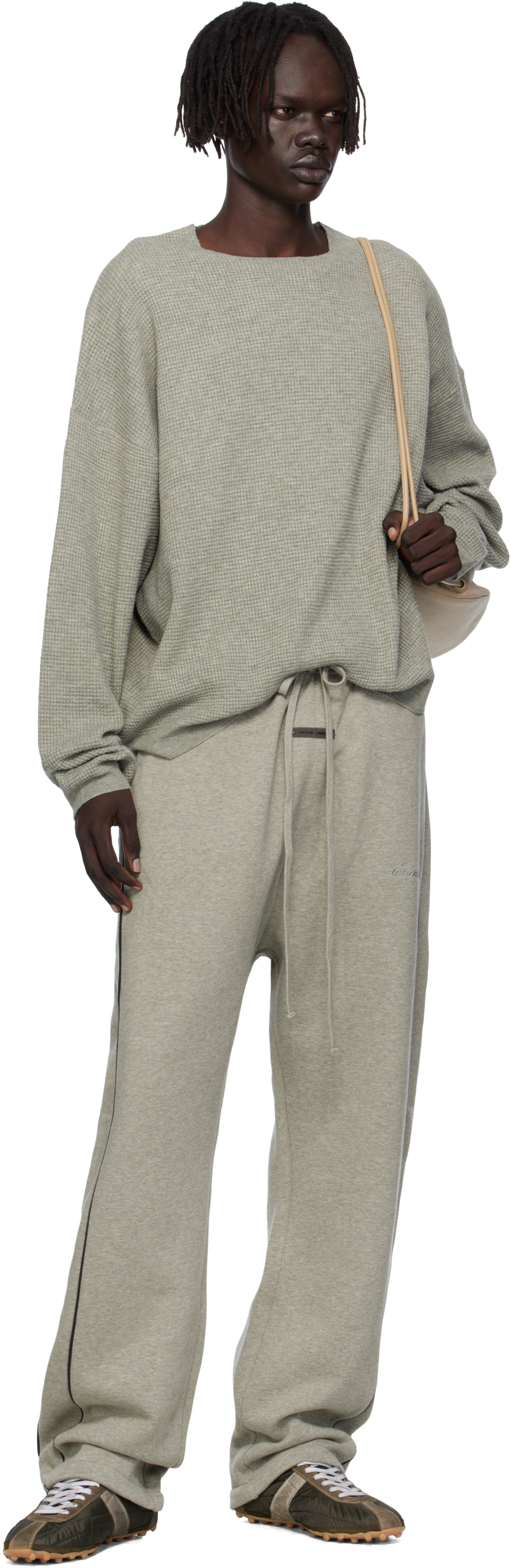 Essentials Gray Relaxed Fleece Piping Sweatpants In Gray