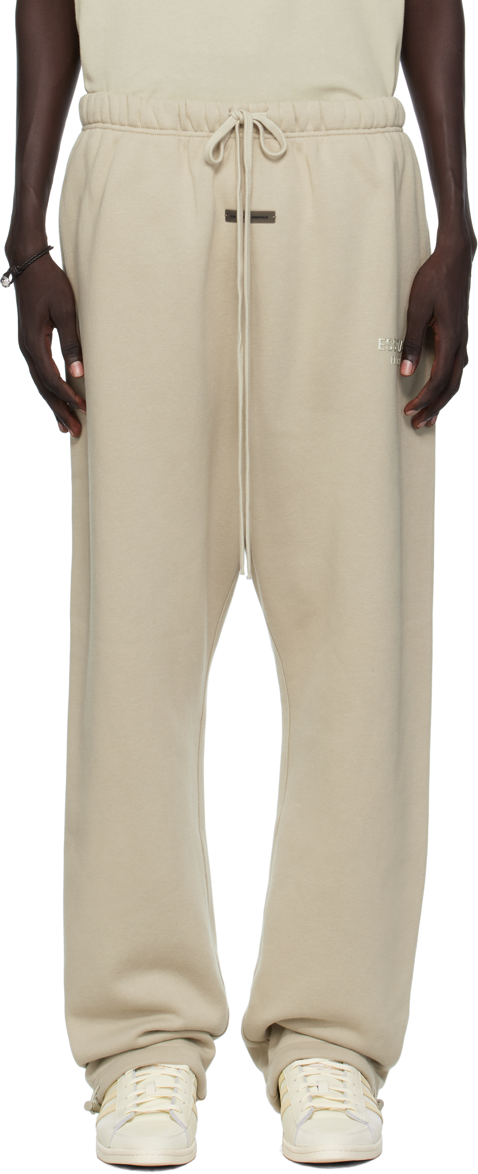 Essentials Taupe Relaxed Fleece Piping Sweatpants In Gray