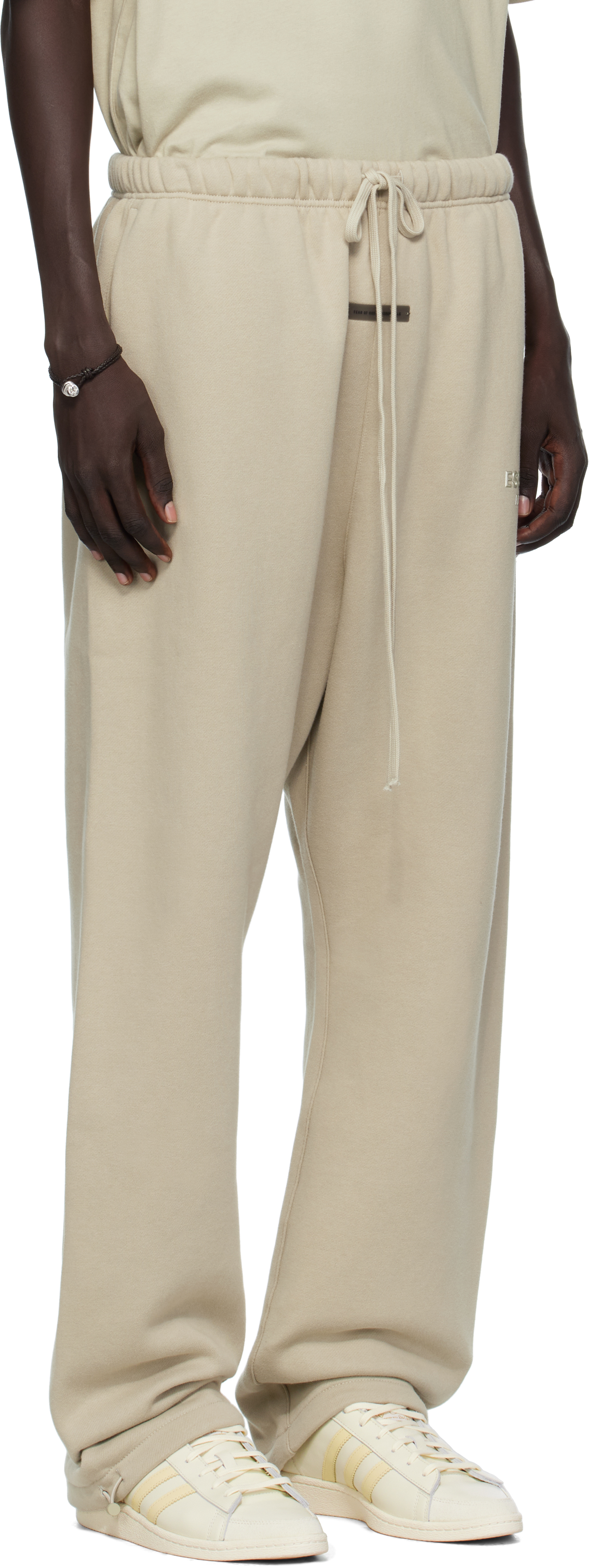 Essentials Taupe Relaxed Fleece Piping Sweatpants In Gray
