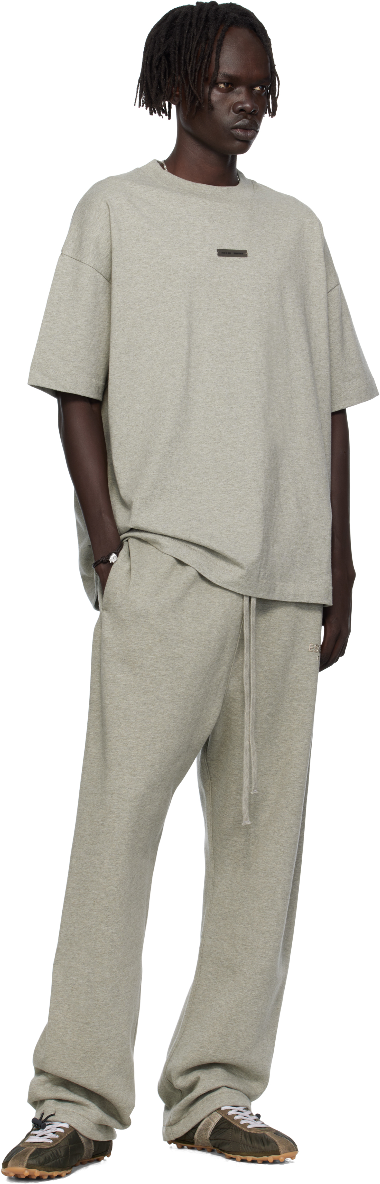 Essentials Gray Relaxed Fleece Piping Sweatpants In Gray
