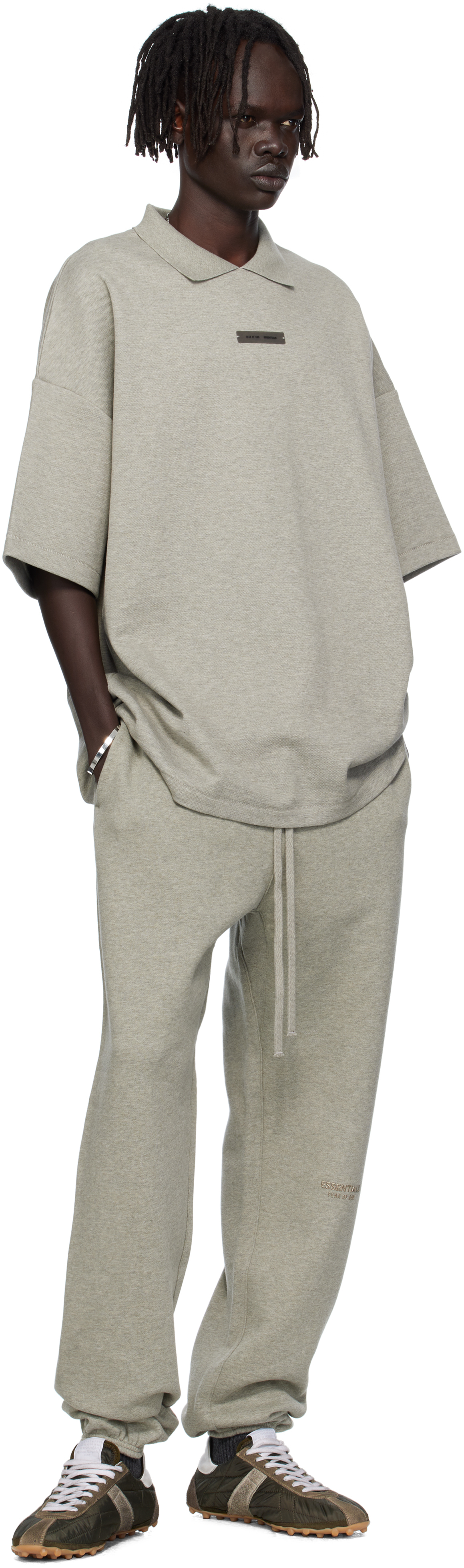 Essentials Gray Relaxed Fleece Piping Sweatpants In Gray