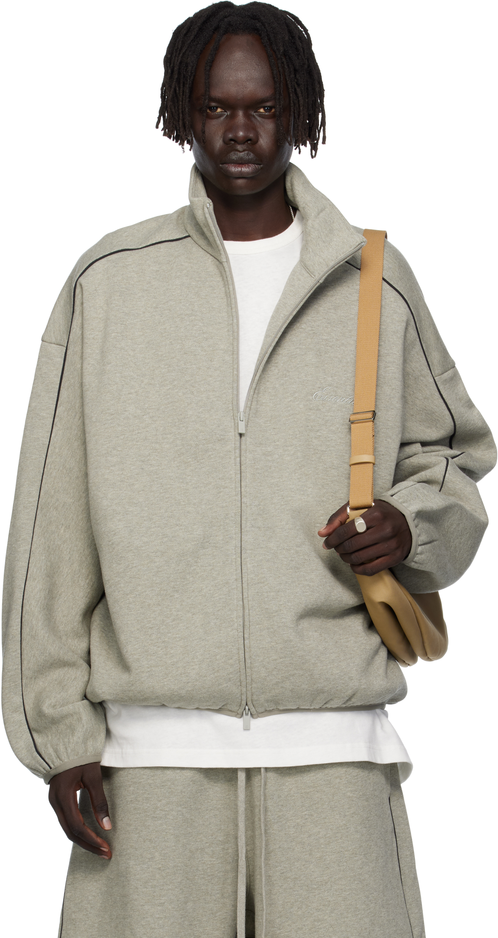 Essentials Gray Modern Fit Fleece Track Jacket In Gray
