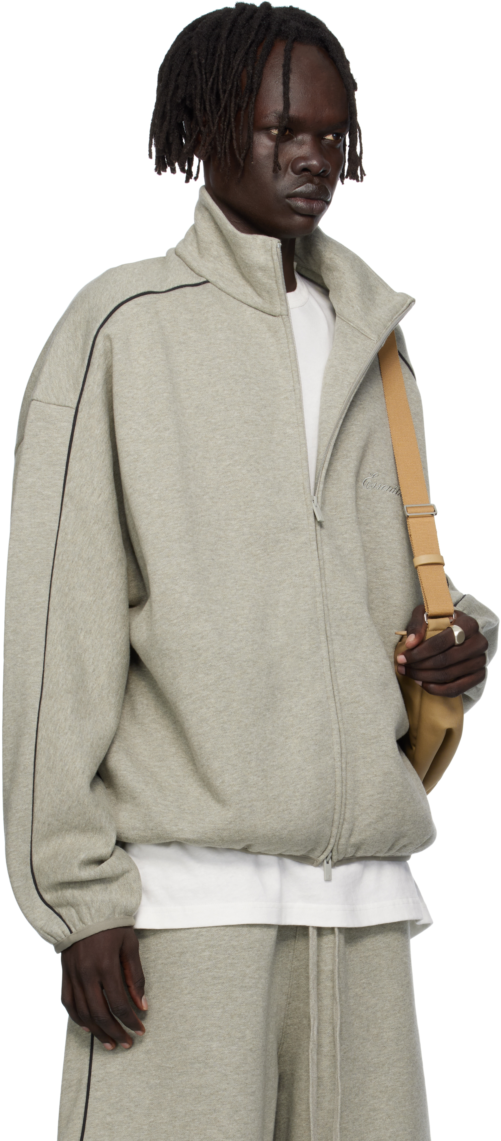 Essentials Gray Modern Fit Fleece Track Jacket In Gray