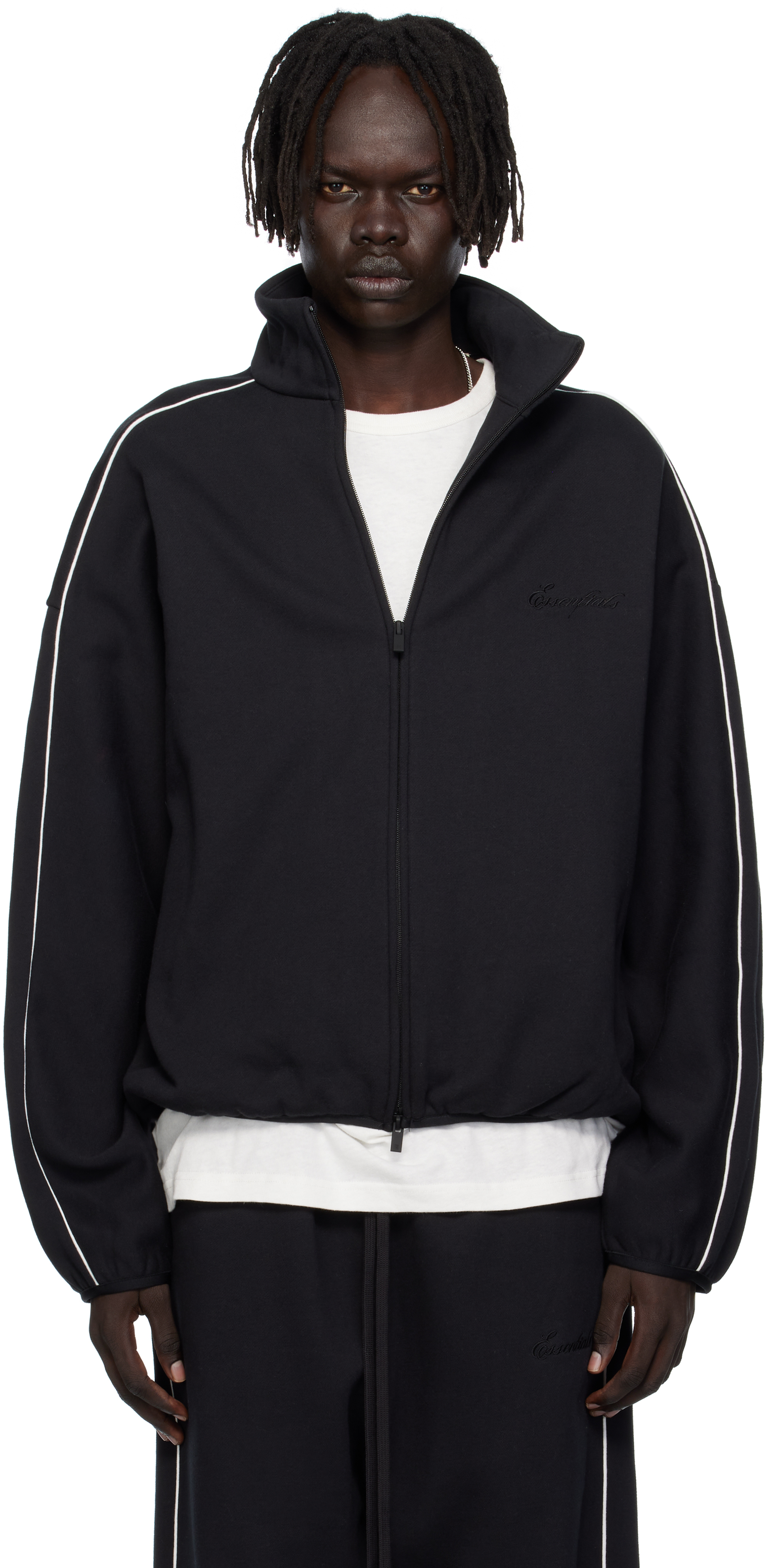 Essentials Black Modern Fit Fleece Track Jacket In Black