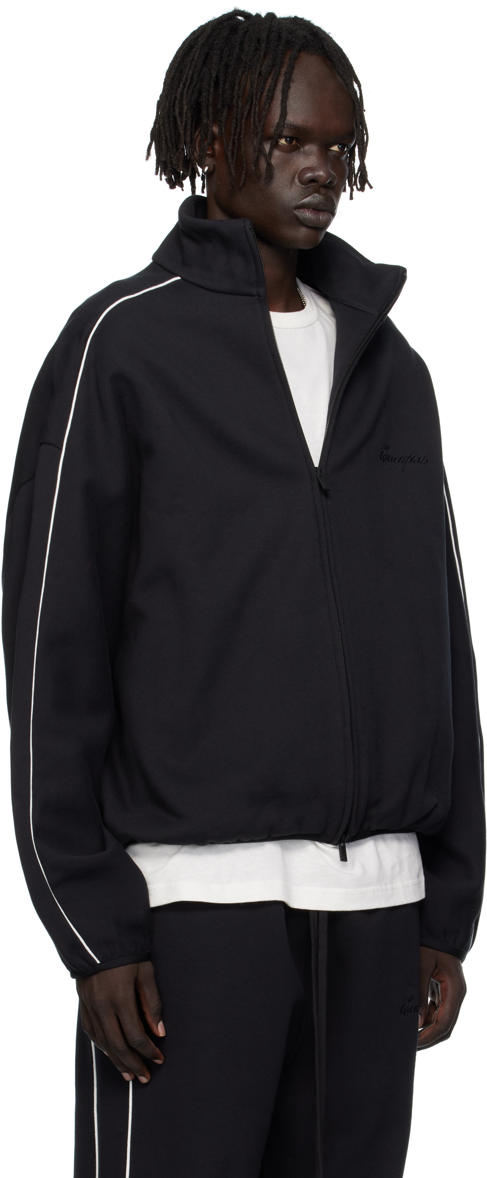 Essentials Black Modern Fit Fleece Track Jacket In Black