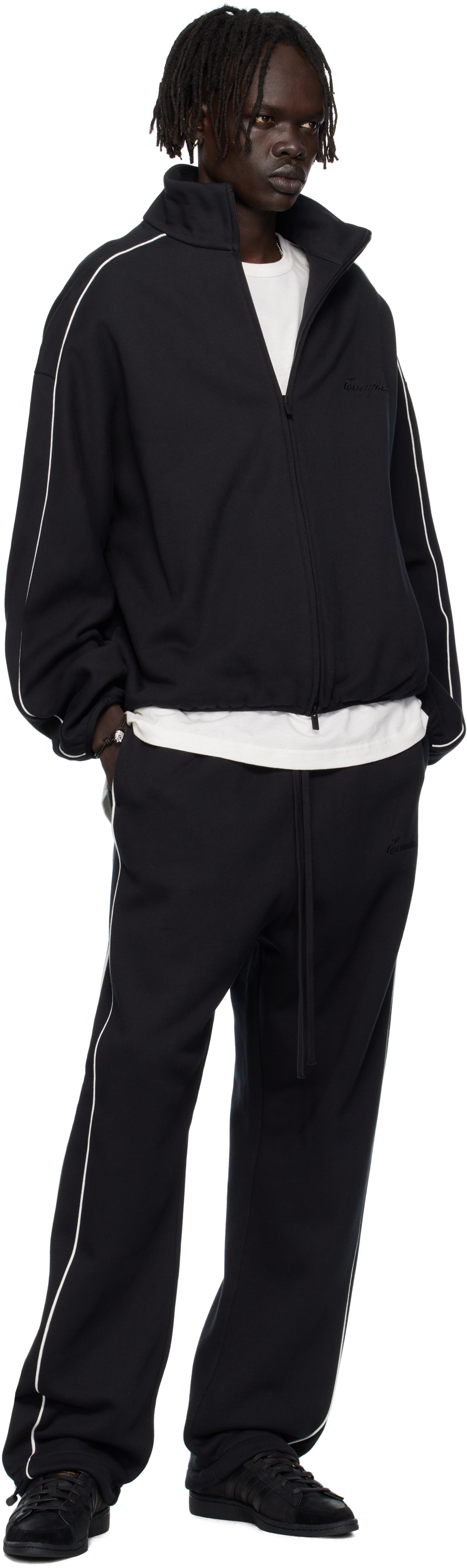 Essentials Black Modern Fit Fleece Track Jacket In Black