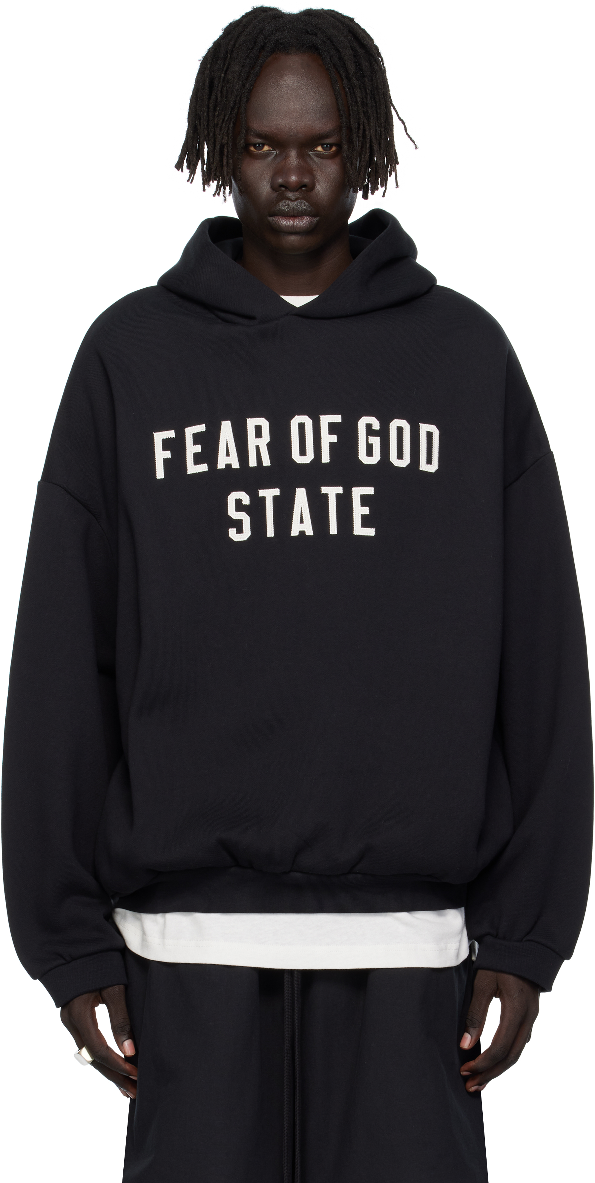 Essentials Black 90s Fit Fleece Hoodie In Black