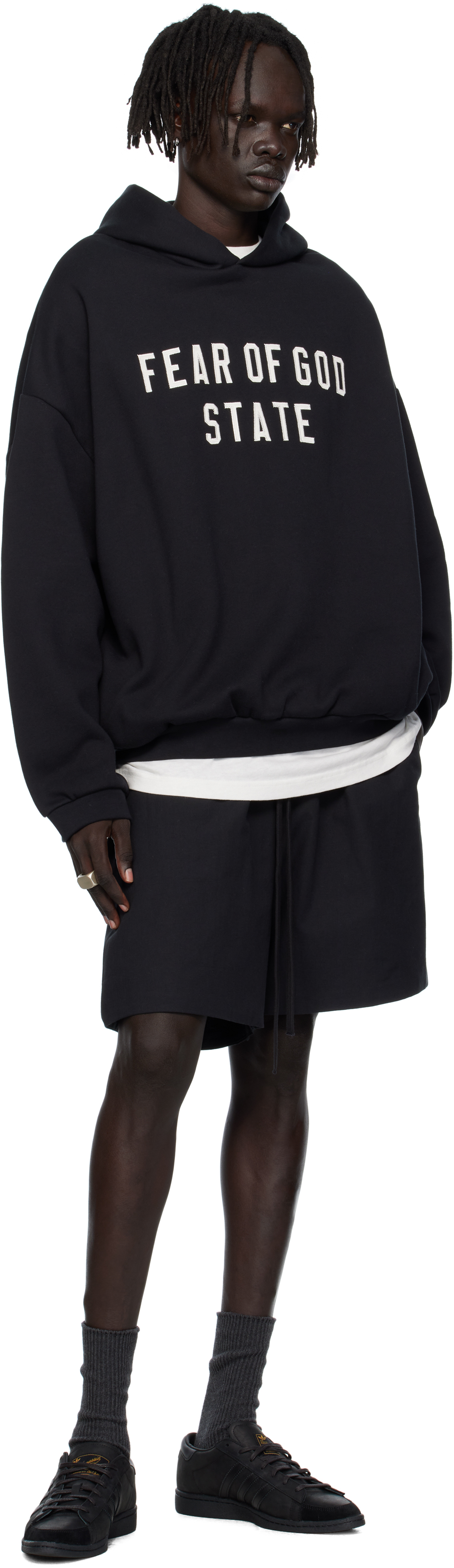 Essentials Black 90s Fit Fleece Hoodie In Black