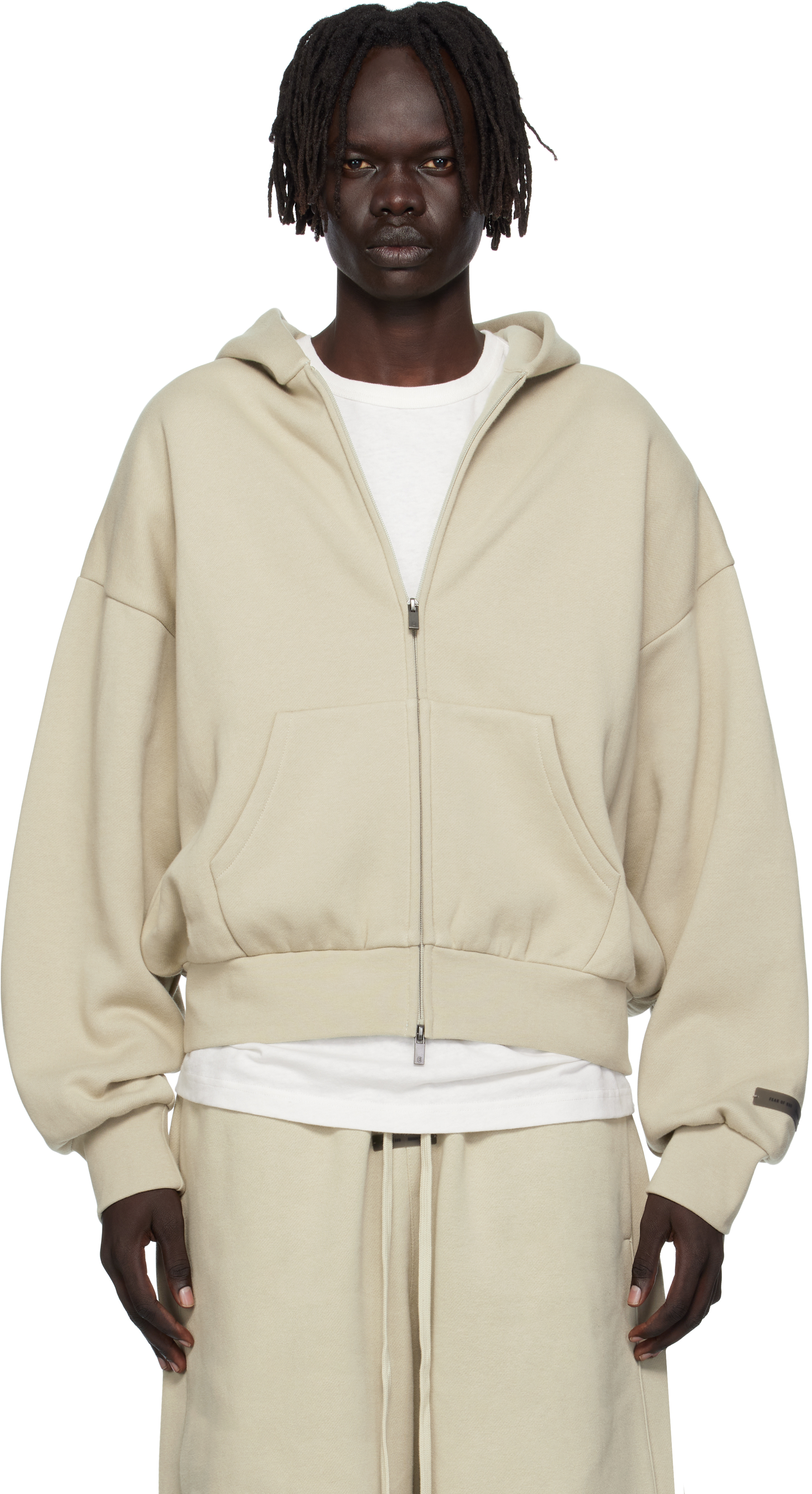 Essentials Taupe Classic Fit Fleece Zip-up Hoodie In Gray