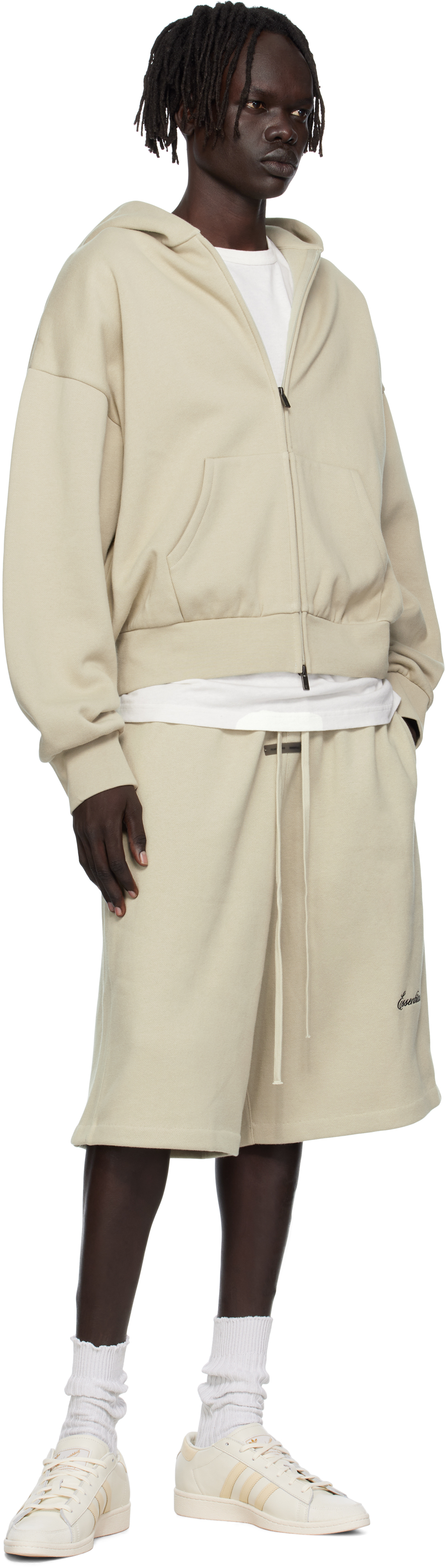 Essentials Taupe Classic Fit Fleece Zip-up Hoodie In Gray