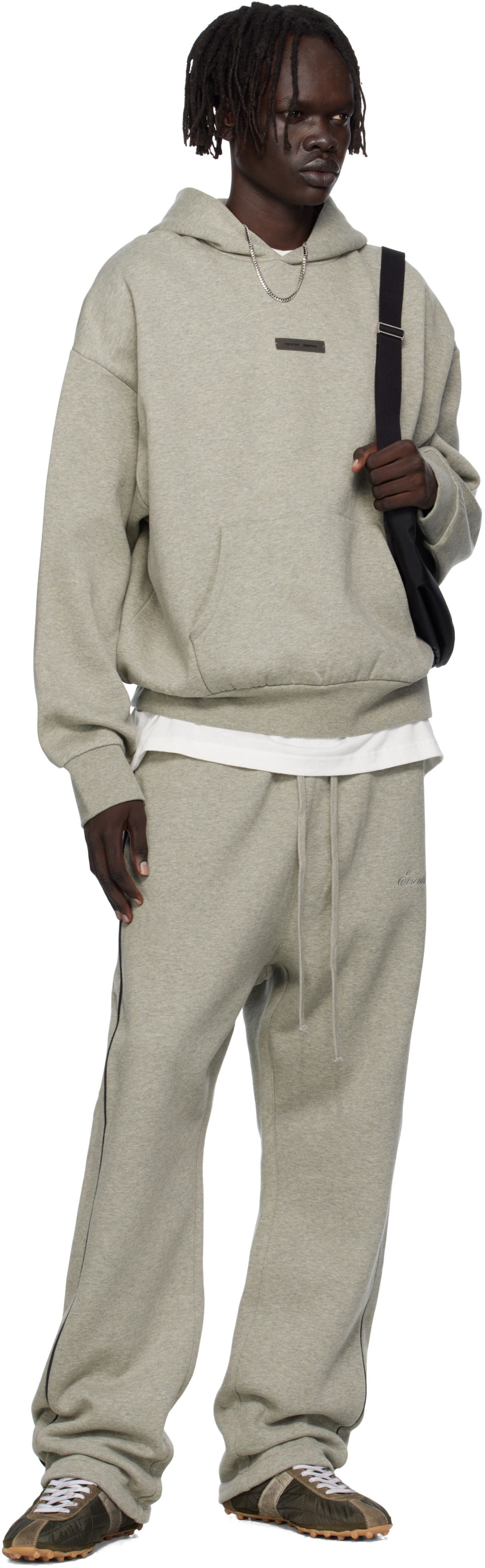 Essentials Gray Classic Fit Fleece Hoodie In Neutral