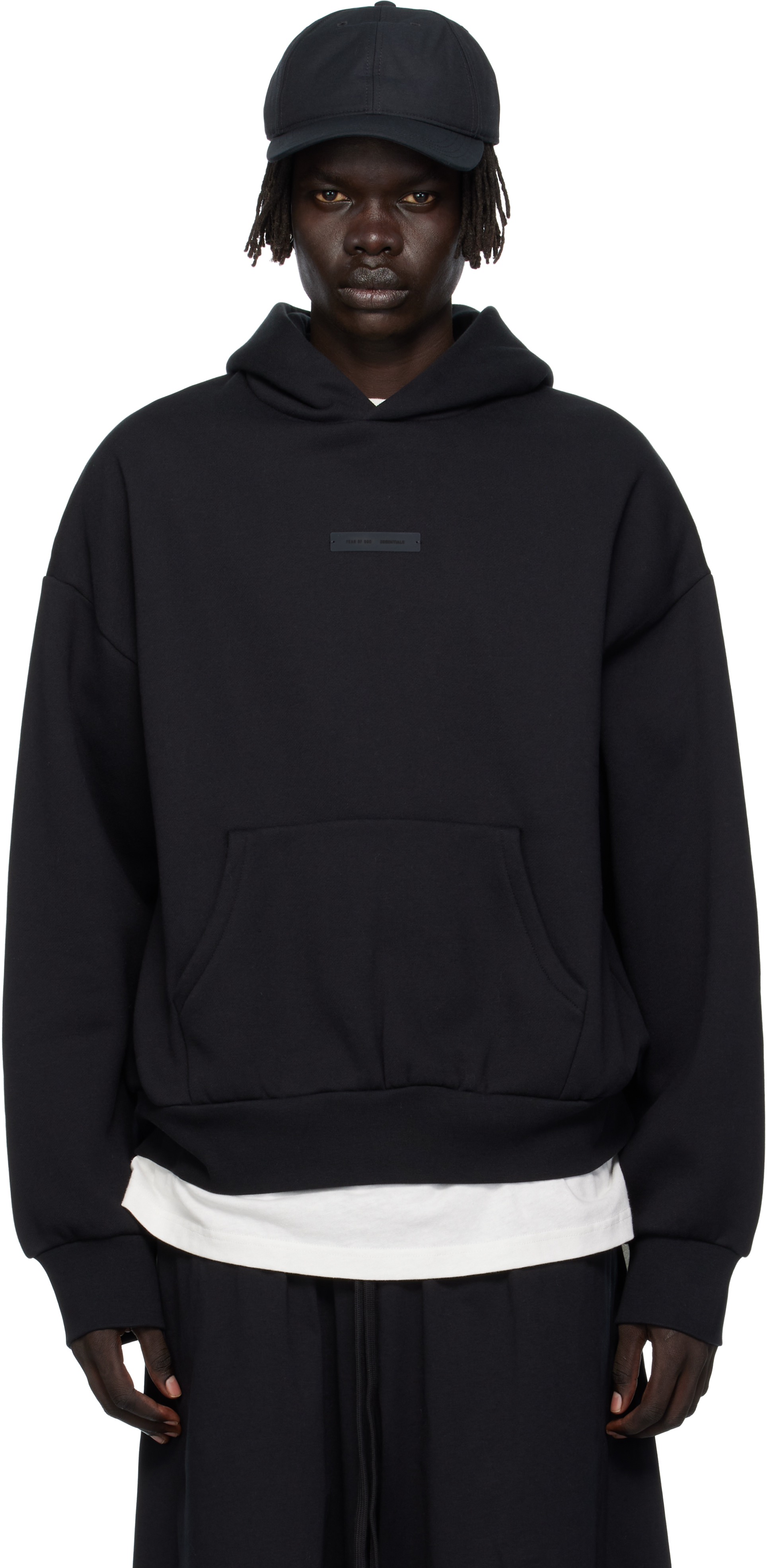 Essentials Front Logo Patch Panelled Hoodie In Black