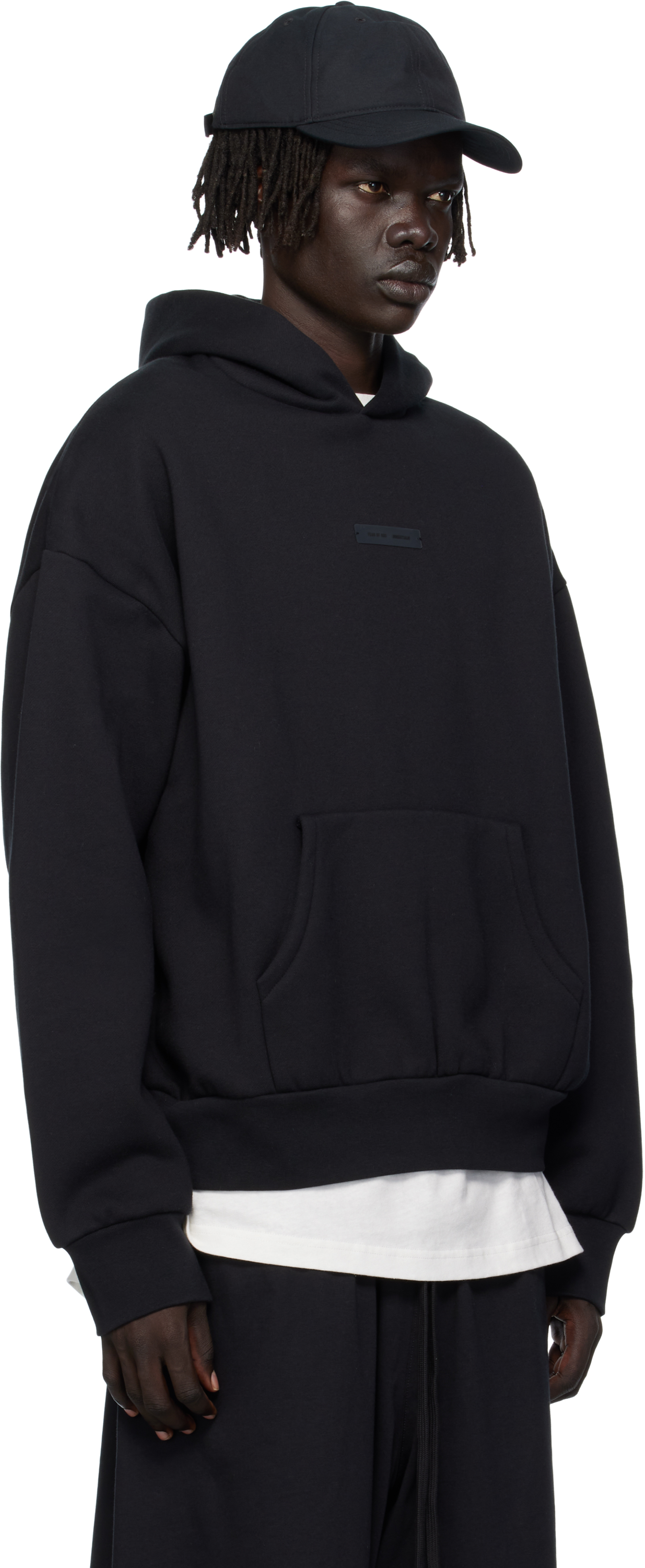 Essentials Front Logo Patch Panelled Hoodie In Black