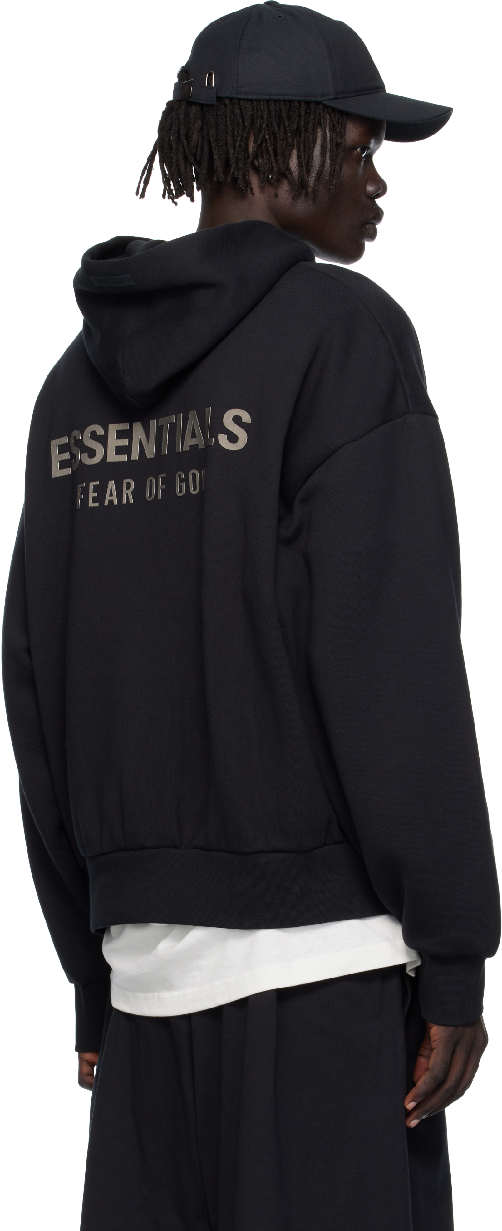 Essentials Front Logo Patch Panelled Hoodie In Black