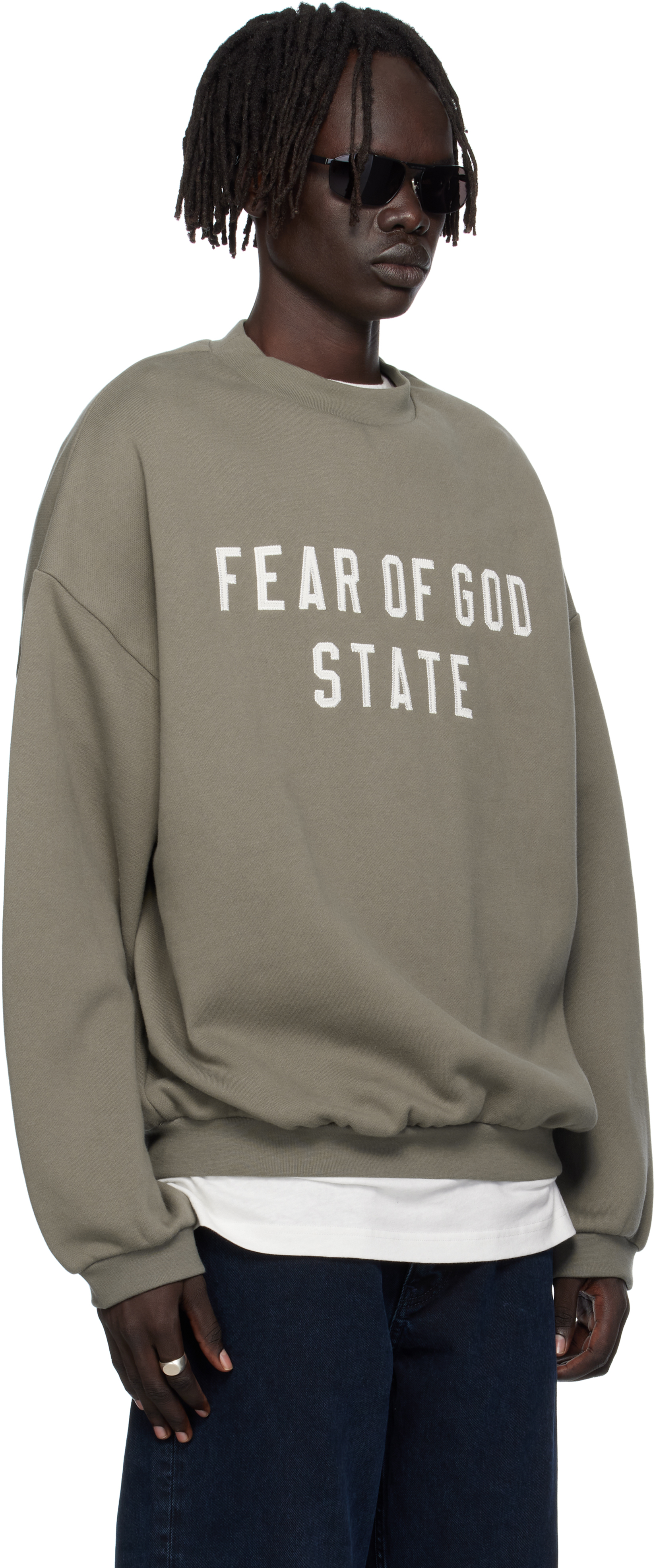 Essentials Gray 90s Fit Fleece Crewneck Sweatshirt In Gold