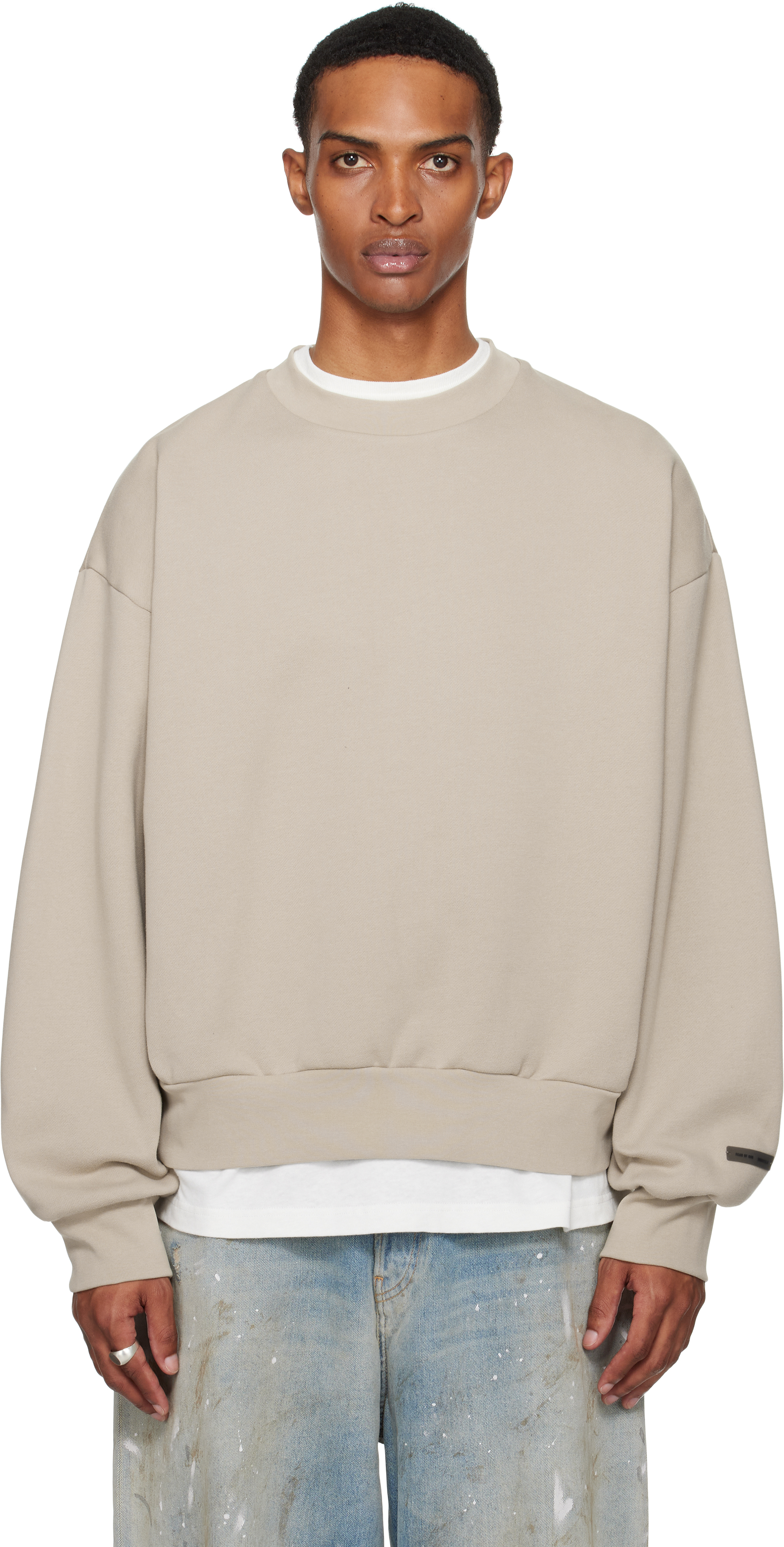 Taupe Classic Fit Fleece Crewneck Sweatshirt