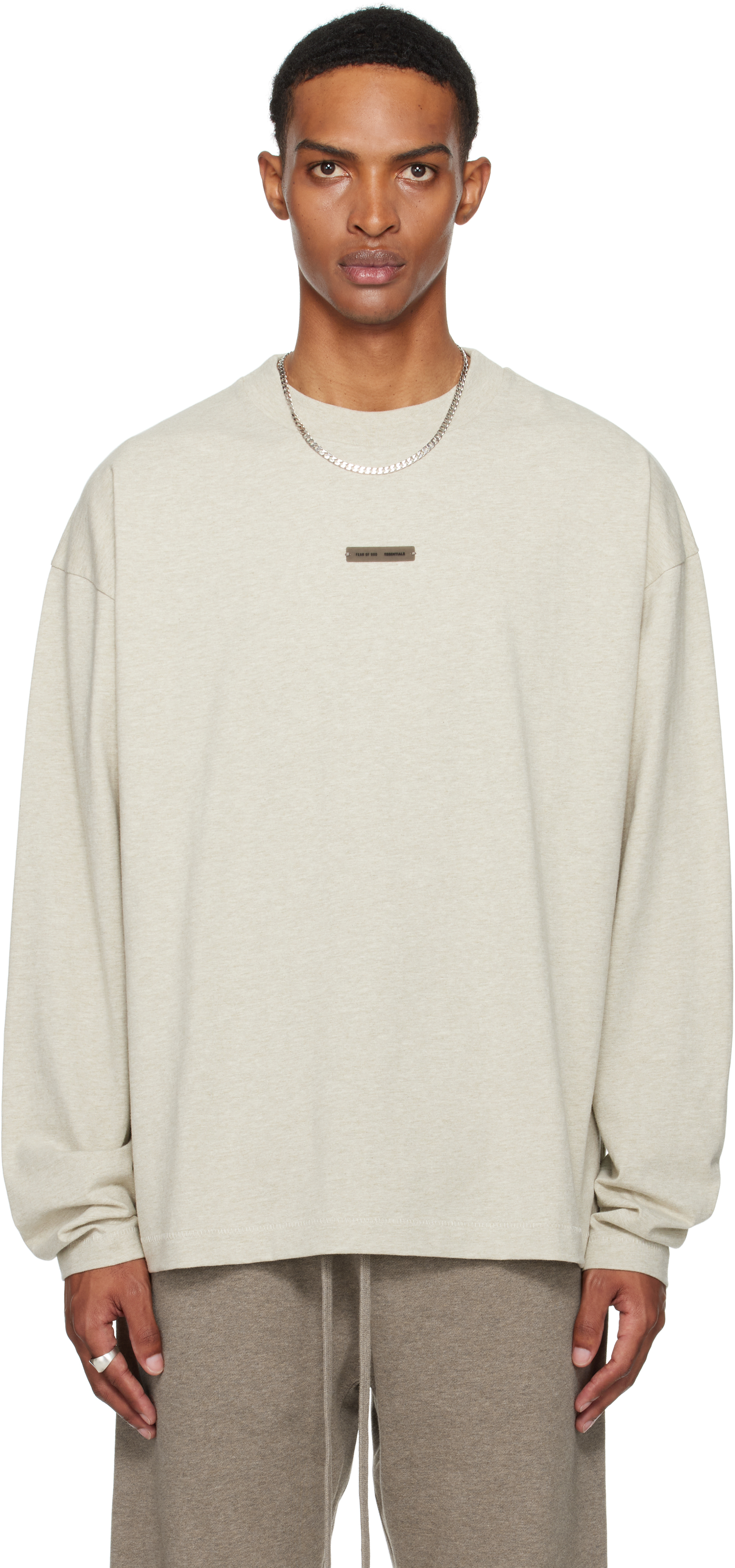 Essentials Beige Classic Fit Long Sleeve T-shirt