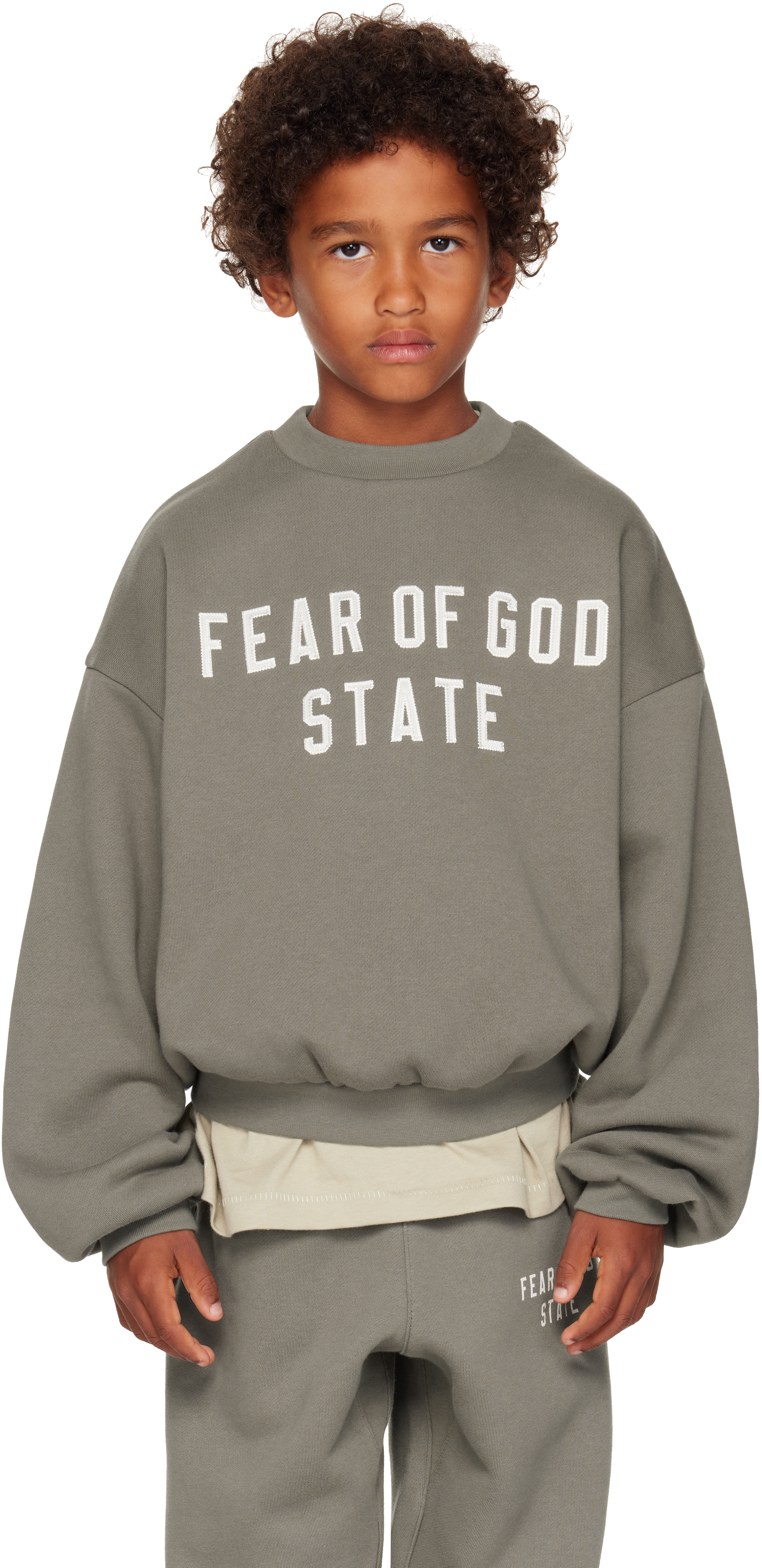 Essentials Kids Gray 90s Fit Fleece Crewneck Sweatshirt In Green