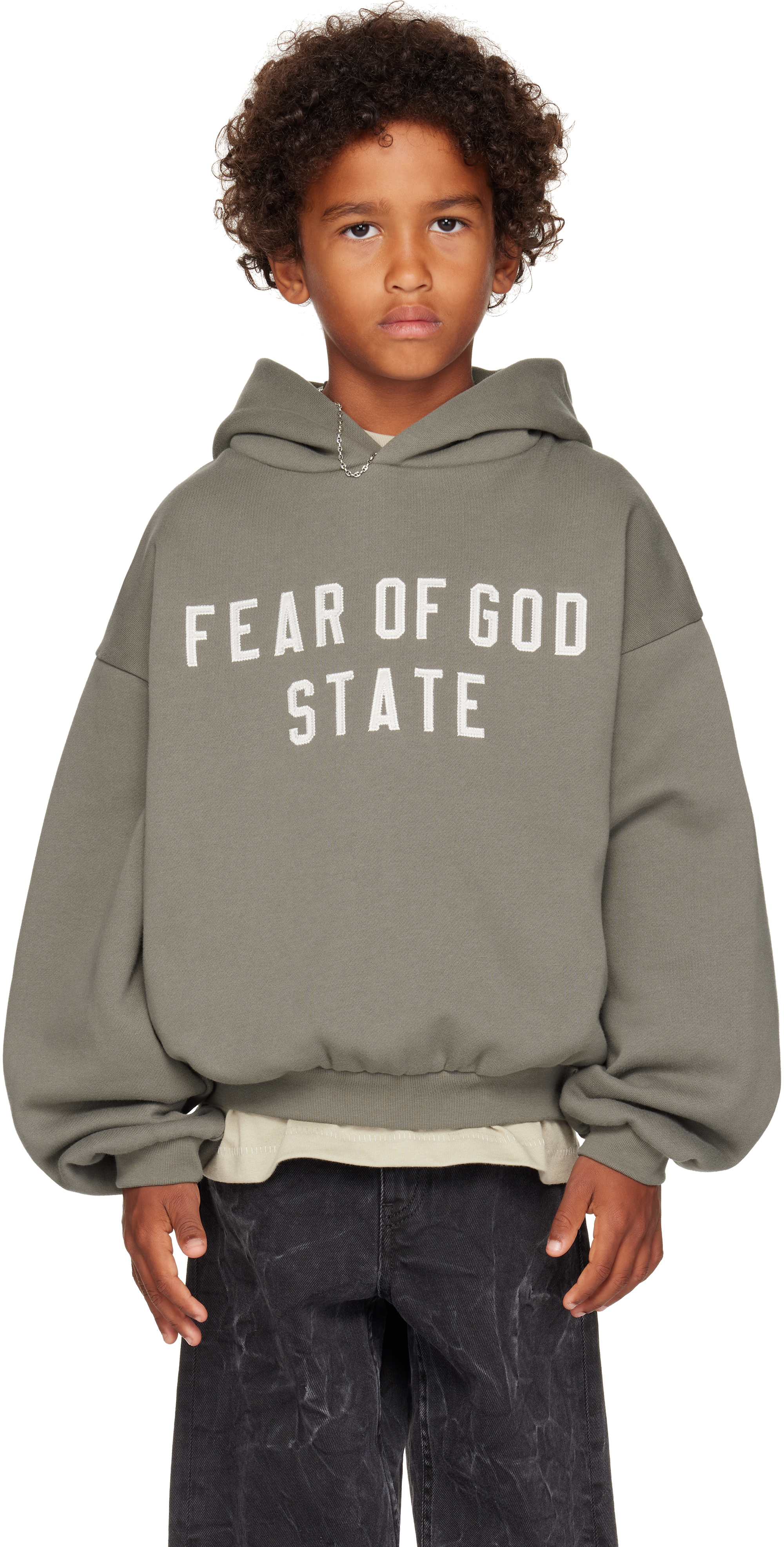 Kids Gray 90s Fit Fleece Hoodie by Fear of God ESSENTIALS | SSENSE