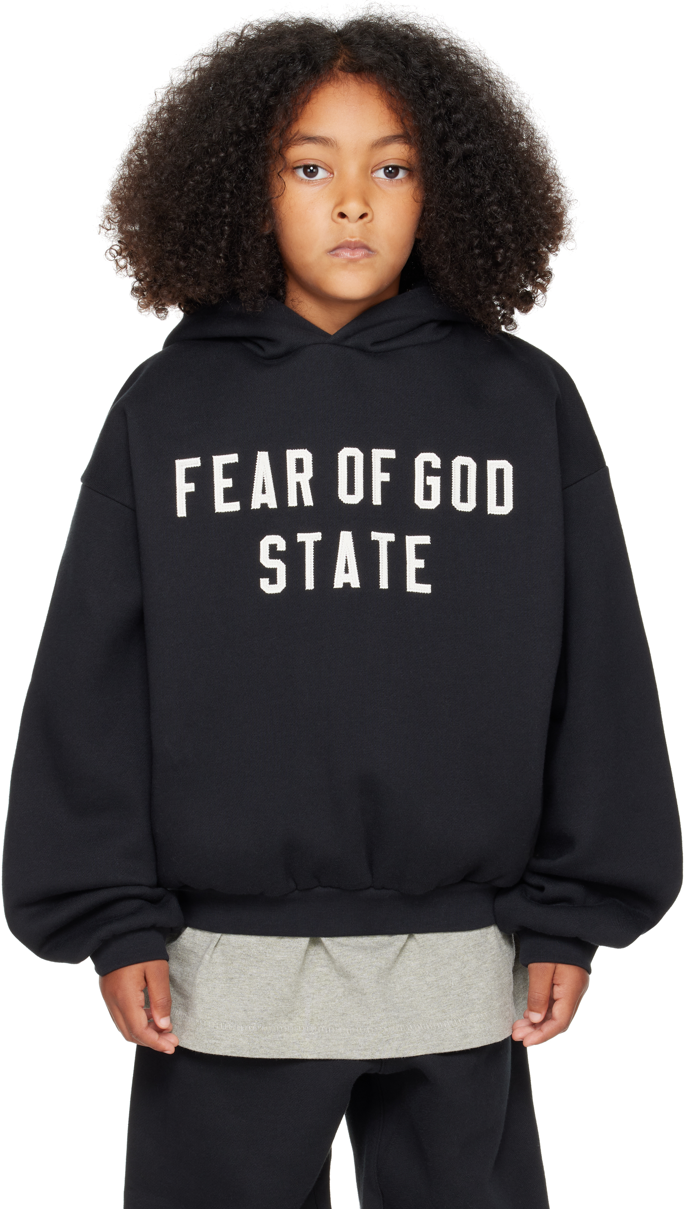 Kids Black 90s Fit Fleece Hoodie by Fear of God ESSENTIALS | SSENSE