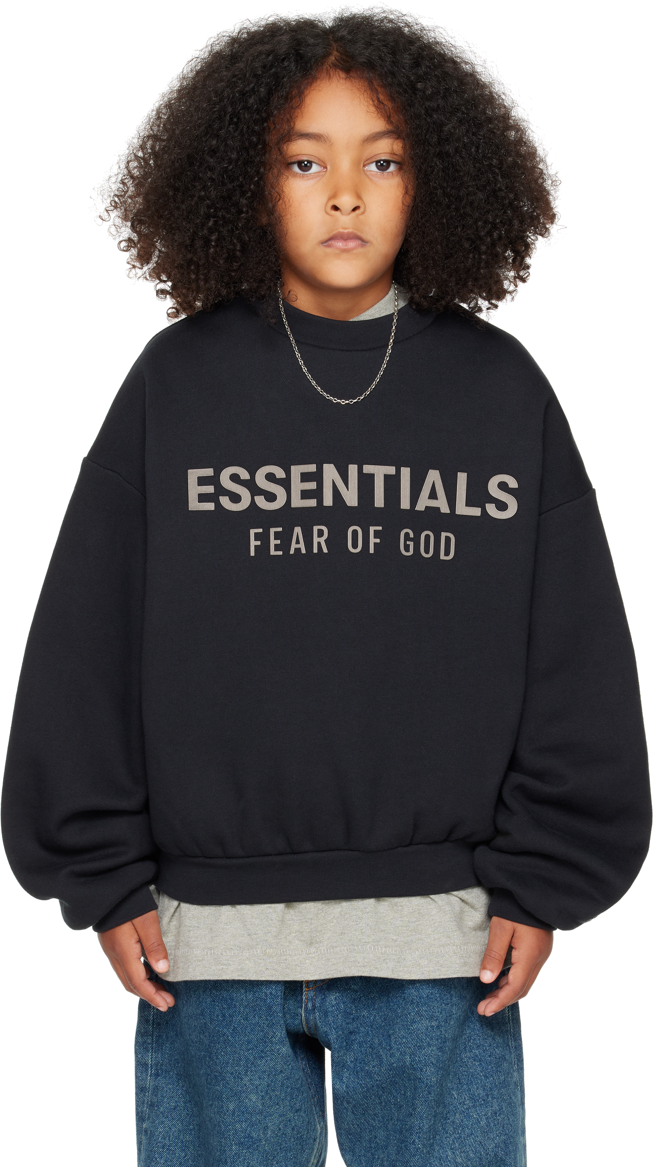 Kids Black Fleece Crewneck Sweatshirt by Fear of God ESSENTIALS on 